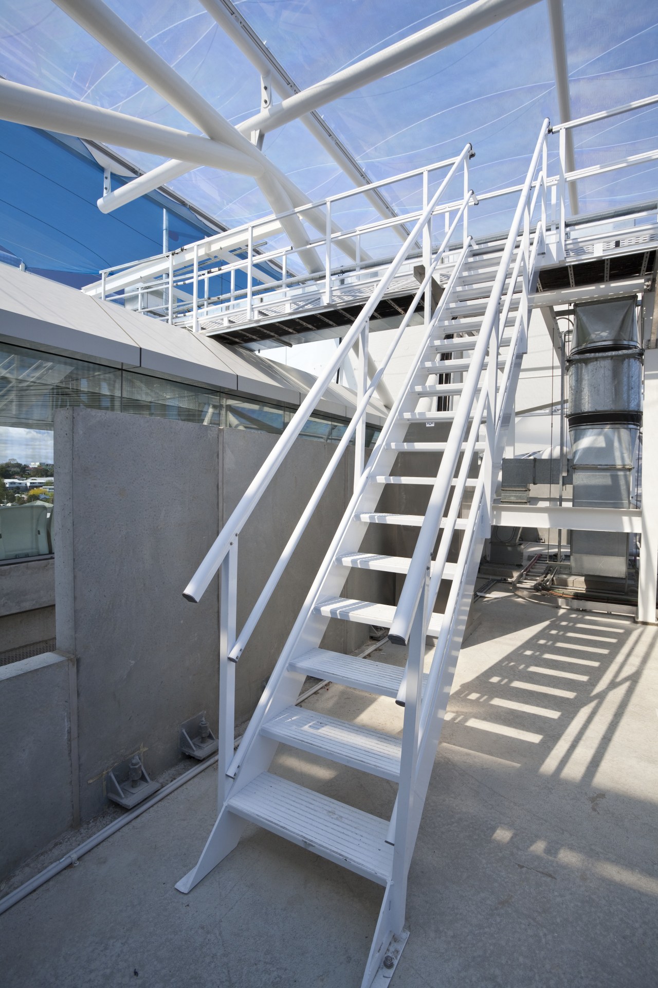 View of the roof of the south stand stairs, steel, structure, gray