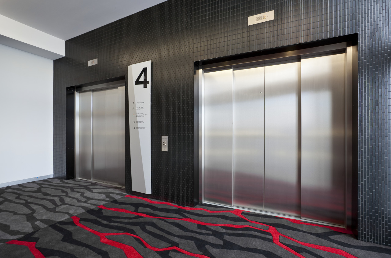 Schindler Lifts supplied and installed siz large capacity door, floor, flooring, interior design, window, black, gray