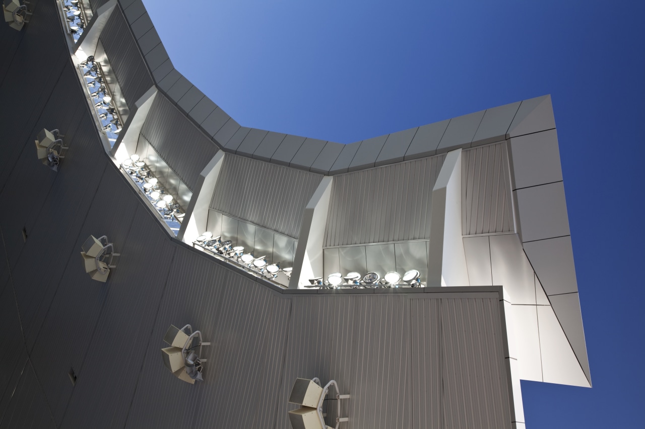 View of the new South Stand at the architecture, building, daylighting, daytime, facade, house, sky, gray, blue, black