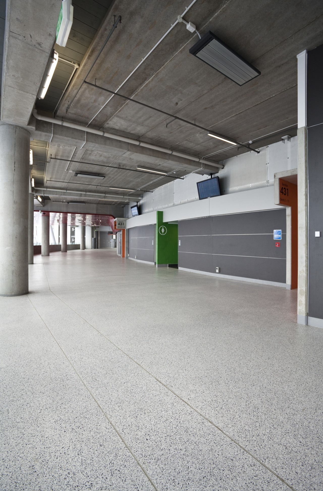 View of the newly upgraded Eden Park which architecture, floor, flooring, parking, structure, gray