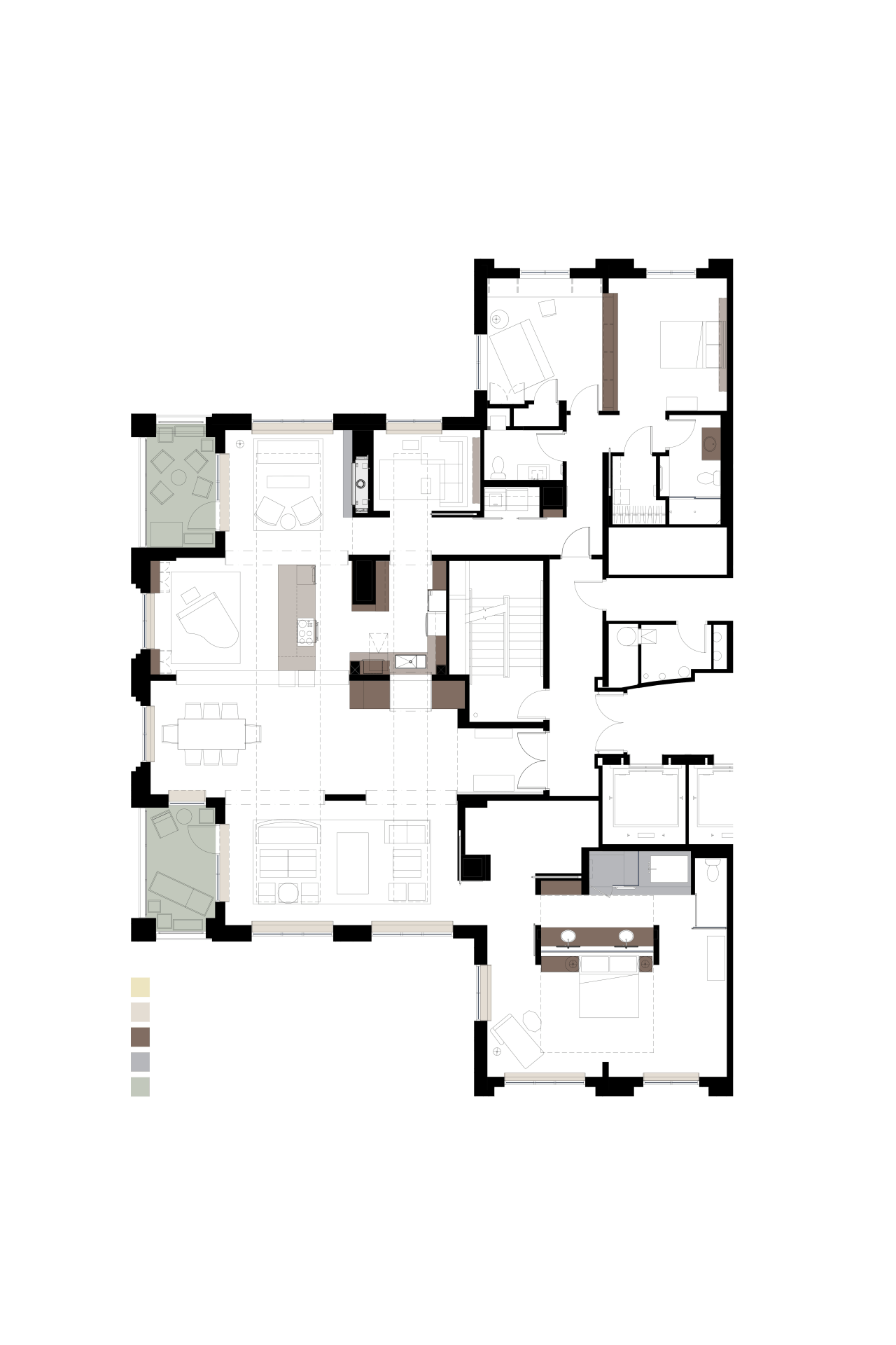View of an apartment kitchen with dark-toned cabinetry, angle, area, design, elevation, floor plan, font, line, plan, product, product design, schematic, square, text, white