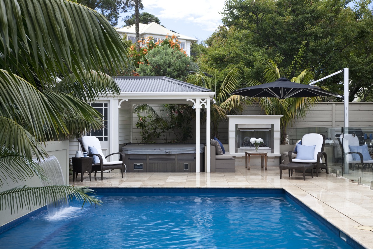 View of outdoor area with pool, paving, fountain, backyard, home, house, leisure, outdoor structure, property, real estate, swimming pool