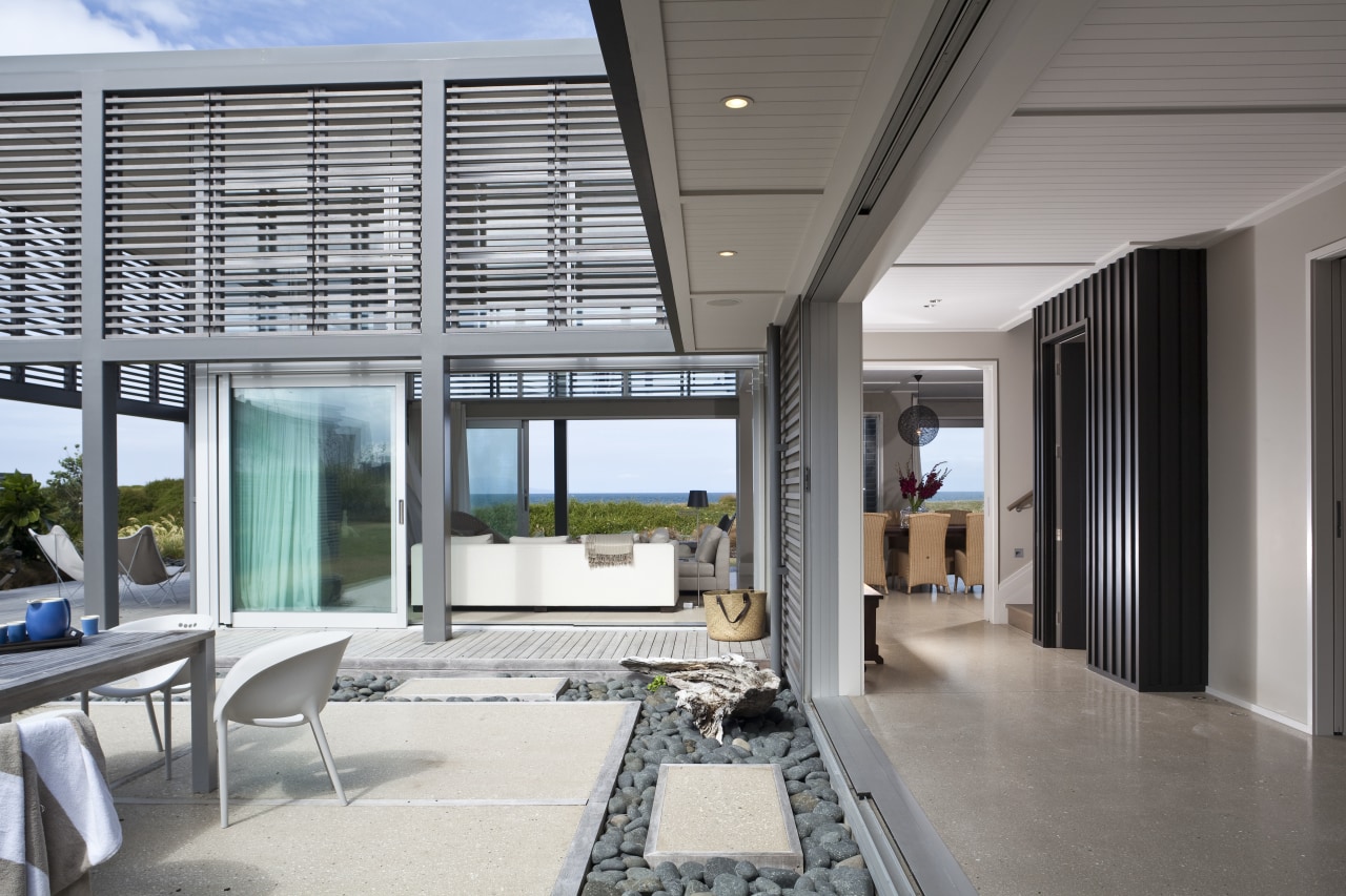 Contemporary beach house. Open-plan living daylighting, house, interior design, real estate, window, gray