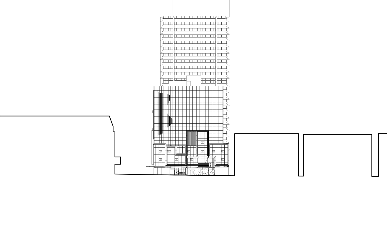 View of office tower with retail podium with angle, architecture, area, design, diagram, elevation, font, line, product, product design, structure, white