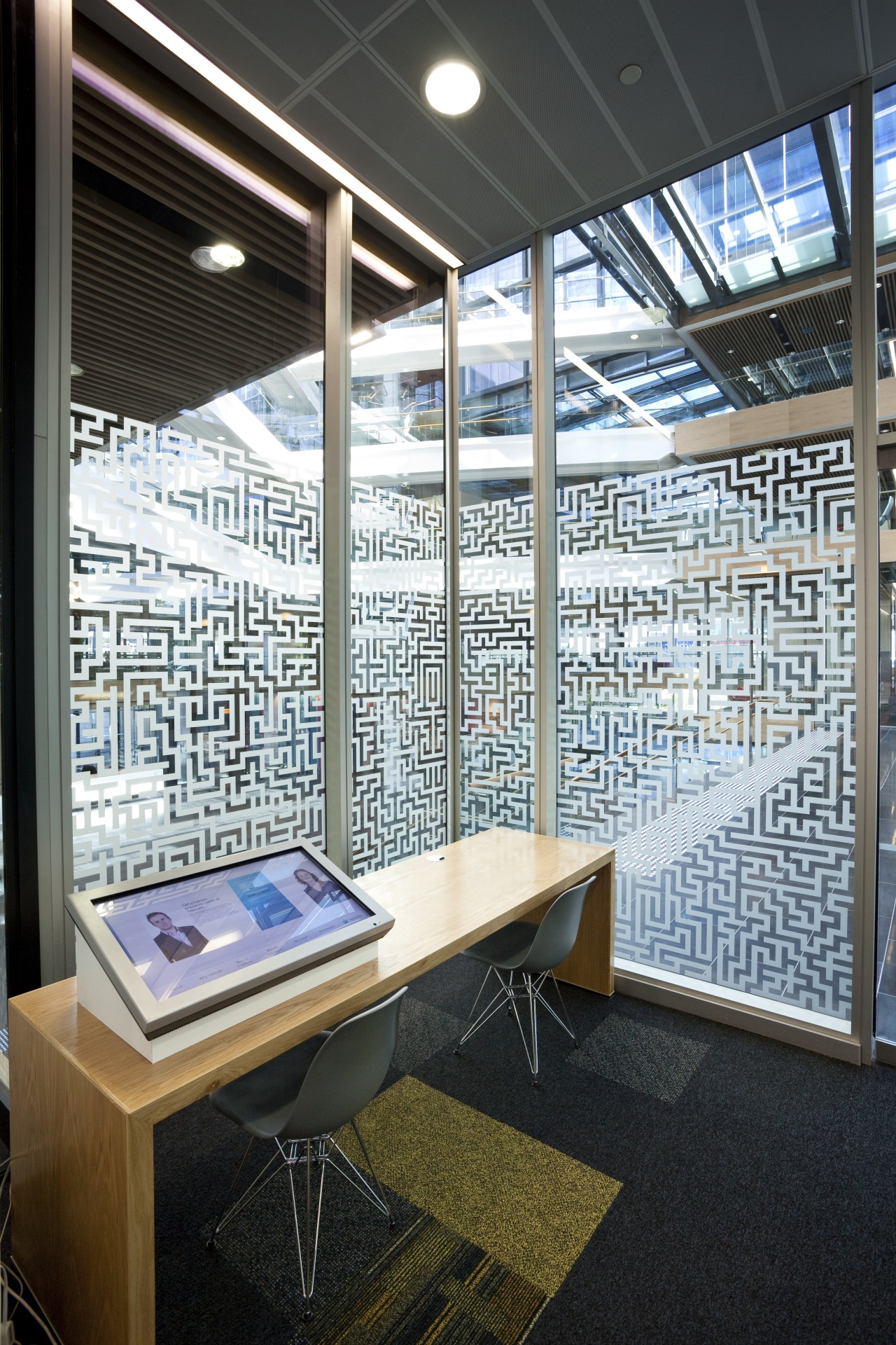 View of signage at Telecom Place by Signcraftsmen. architecture, daylighting, glass, office, black, white