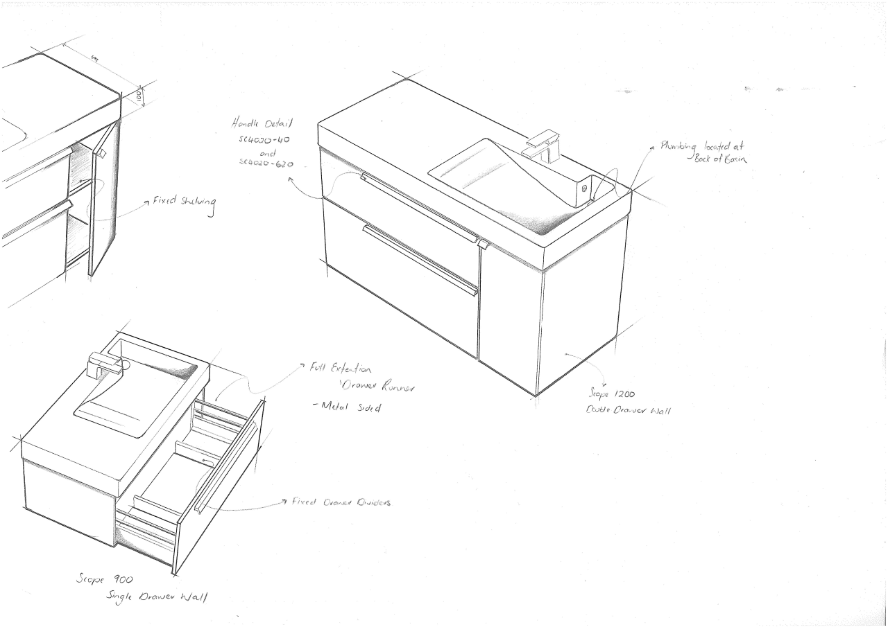 View of bathroom products by Yellow Fox. angle, automotive design, black and white, design, diagram, drawing, furniture, line, product, product design, sketch, structure, table, white