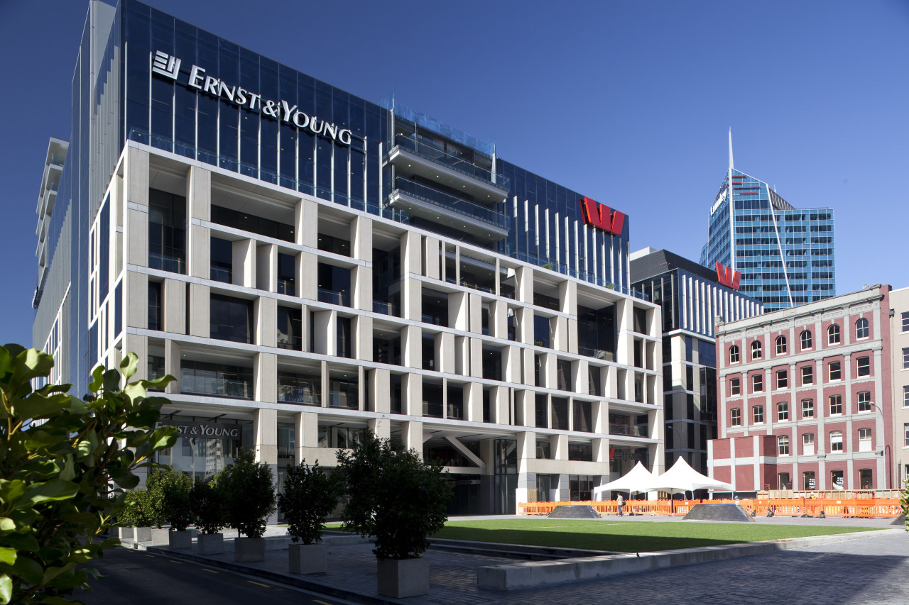 View of the Britomart East development. apartment, architecture, building, city, commercial building, condominium, corporate headquarters, facade, headquarters, metropolis, metropolitan area, mixed use, neighbourhood, real estate, urban design, blue