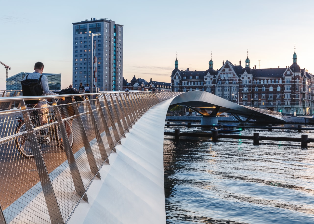 The elegant Lille Langebro cycle and pedestrian bridge white