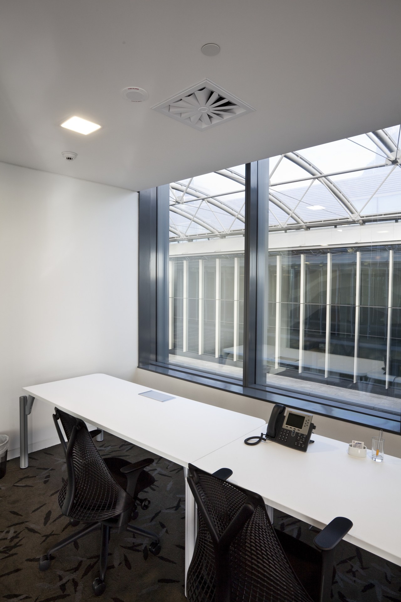 View of Britomart East project, for which Norman architecture, ceiling, daylighting, glass, house, interior design, office, table, window, gray, white