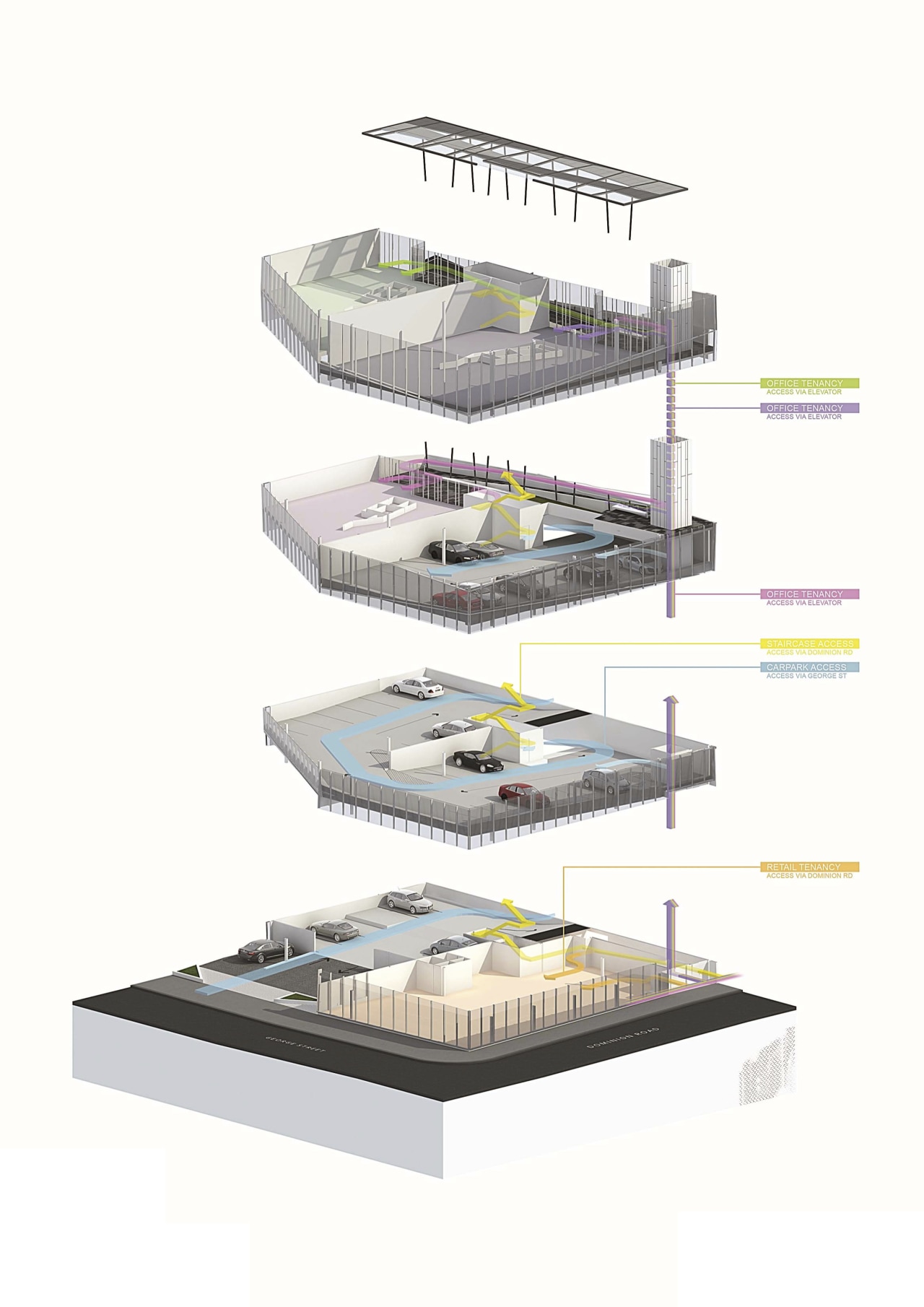 View of the Anvil Building, with angled custom naval architecture, product, product design, structure, yacht, white