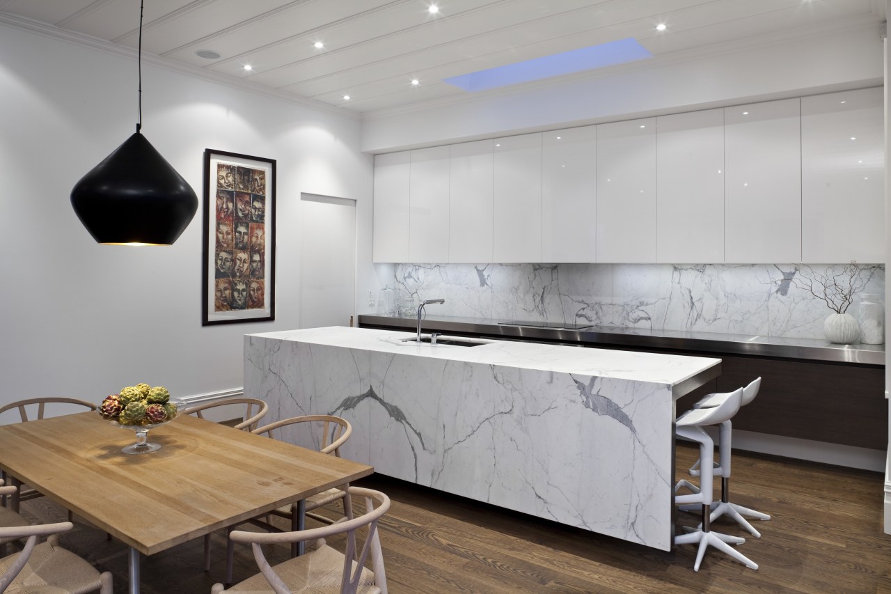 Designed by Morgan Cronin of Cronin Kitchens, this countertop, furniture, interior design, kitchen, product design, table, gray