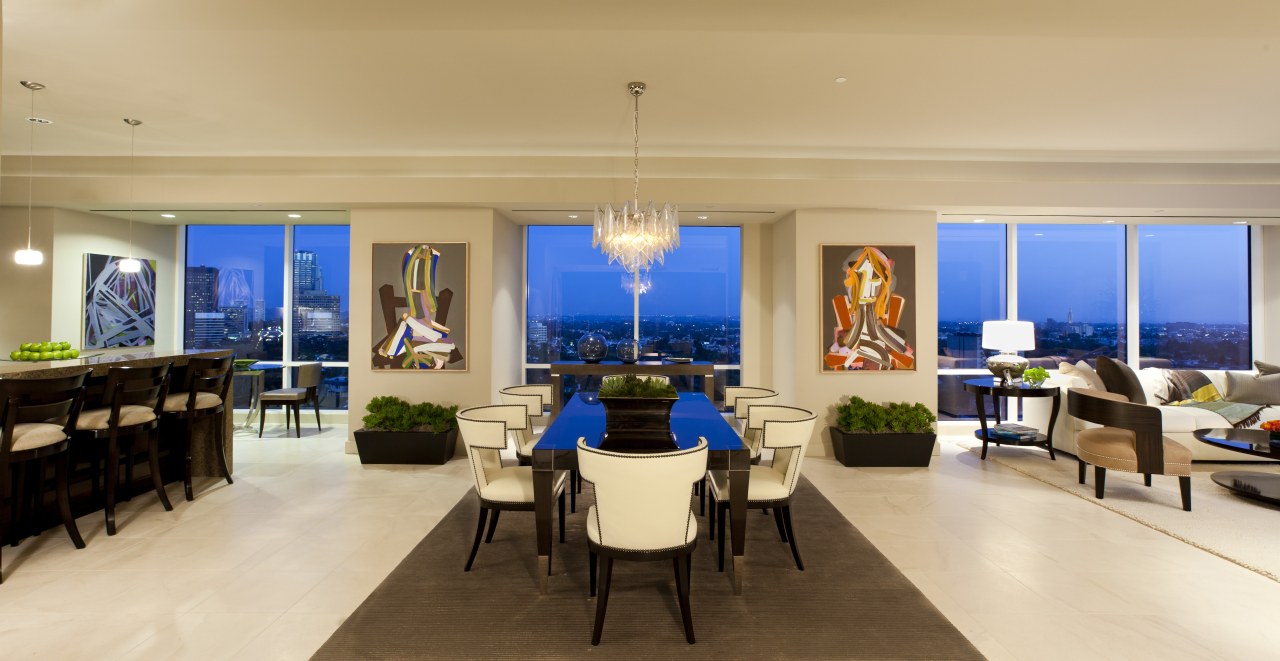 Interior view of contemporary home. apartment, dining room, interior design, living room, real estate, room, orange