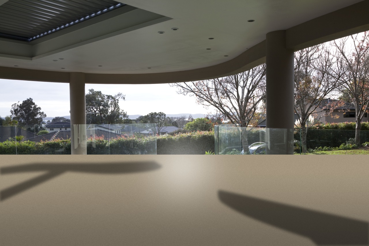 View of home with curved, toughened glass balustrade. architecture, house, real estate, window, gray, black
