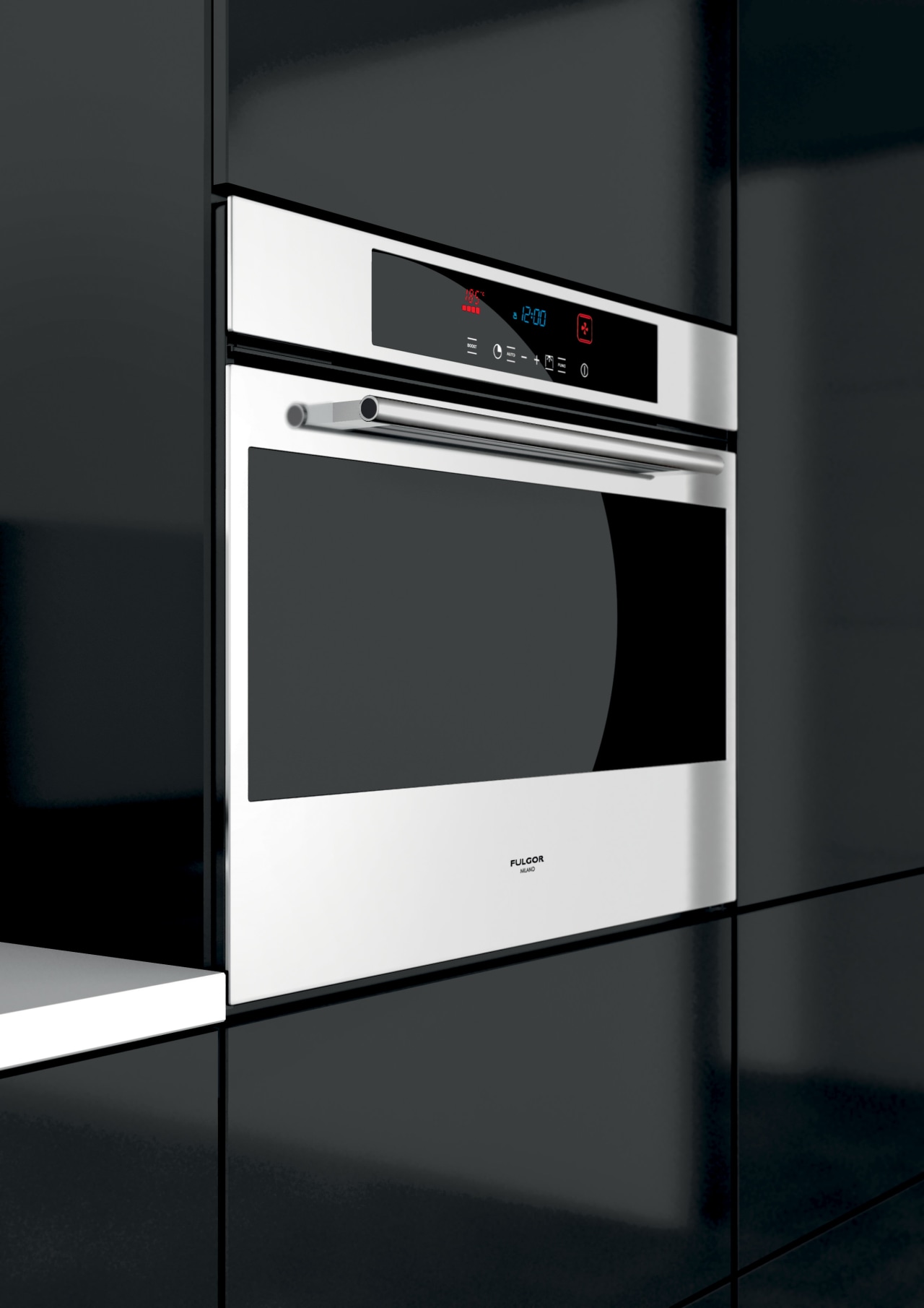 View of modern kitchen fitted with Kleenmaid appliances. home appliance, kitchen appliance, kitchen stove, microwave oven, multimedia, oven, product, product design, black