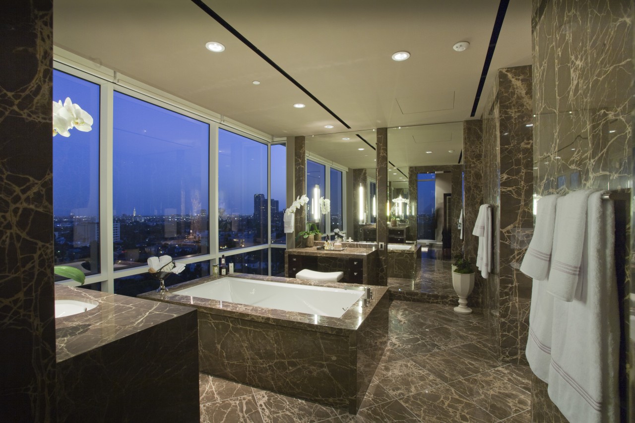 This master suite was designed by Jon Kreuger bathroom, estate, interior design, real estate, room, brown