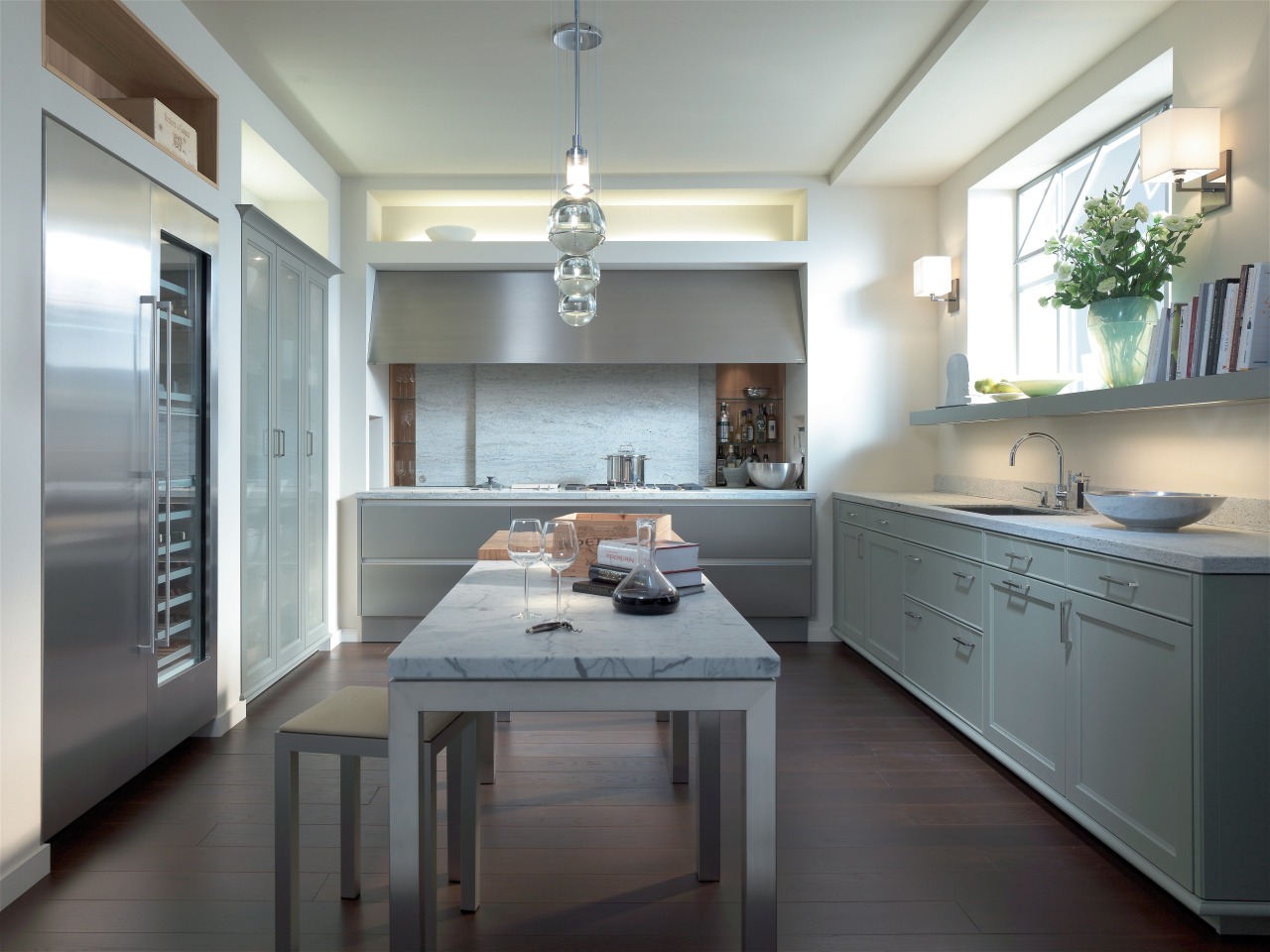 View of neutral-toned kitchen cabinetry, countertop, cuisine classique, interior design, kitchen, room, gray