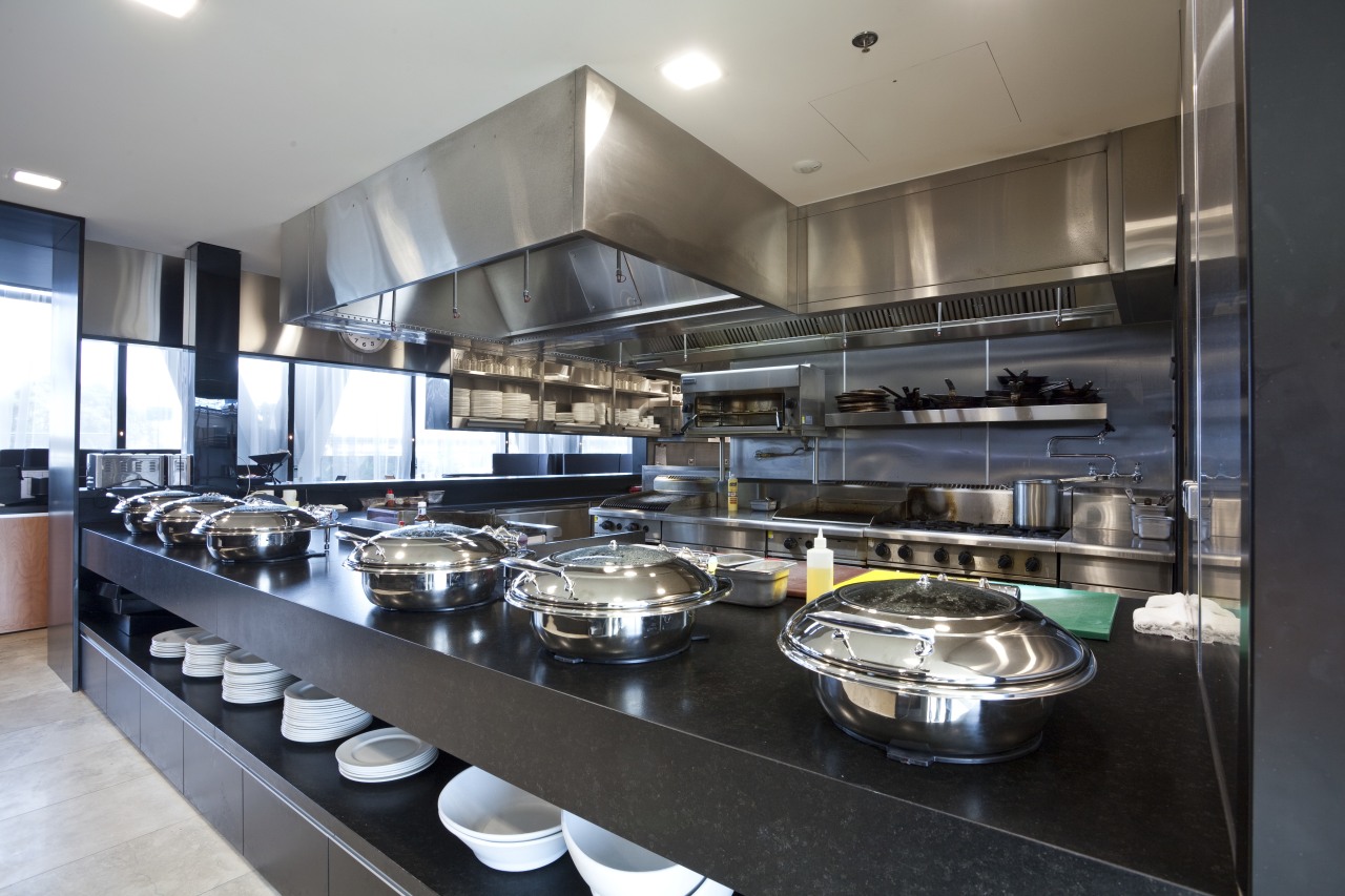 Kitchen at the Novotel Auckland Airport. interior design, kitchen, gray, black