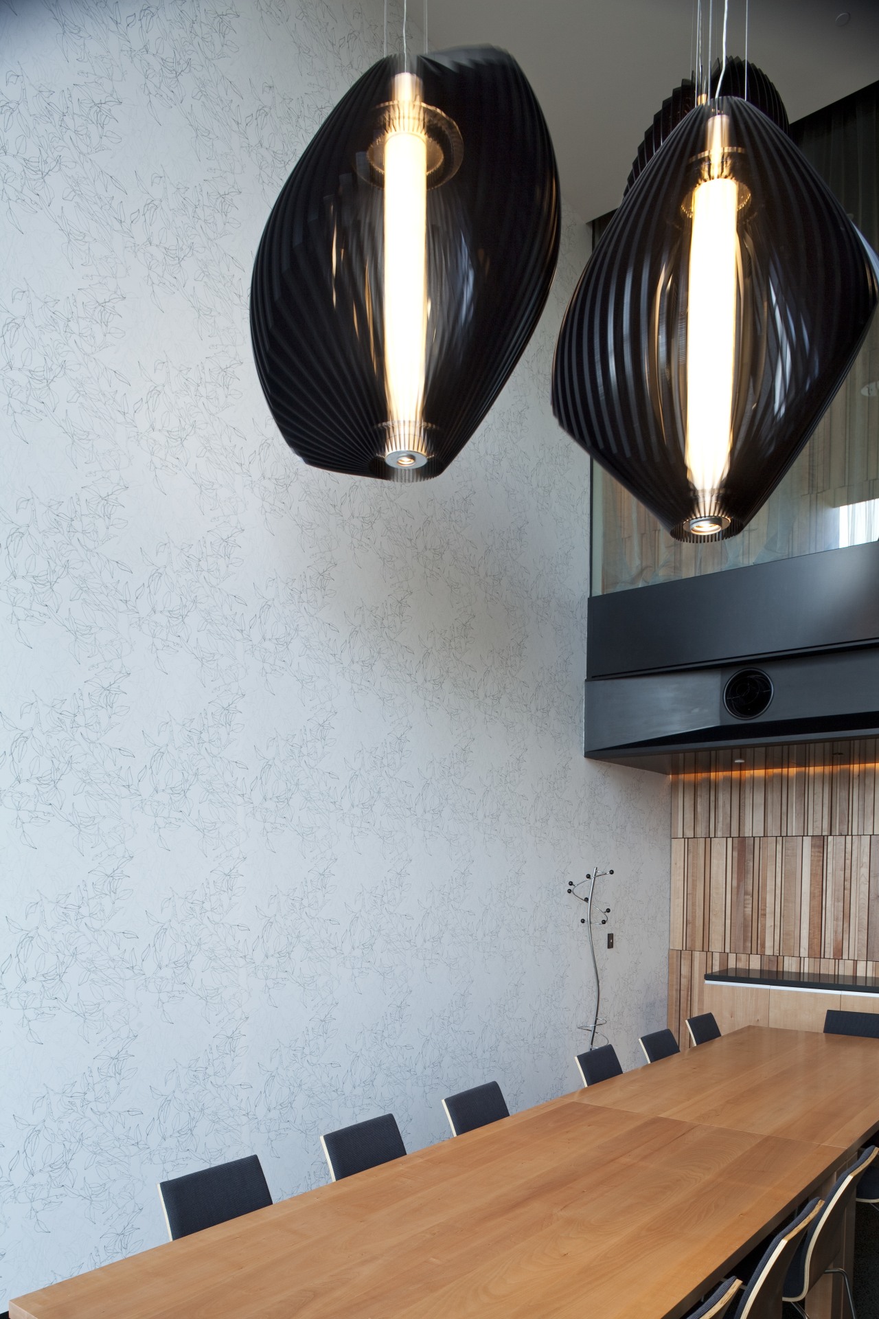 Interior of the Novotel Auckland Airport, by Sharp ceiling, chandelier, interior design, lamp, light fixture, lighting, lighting accessory, product design, table, gray