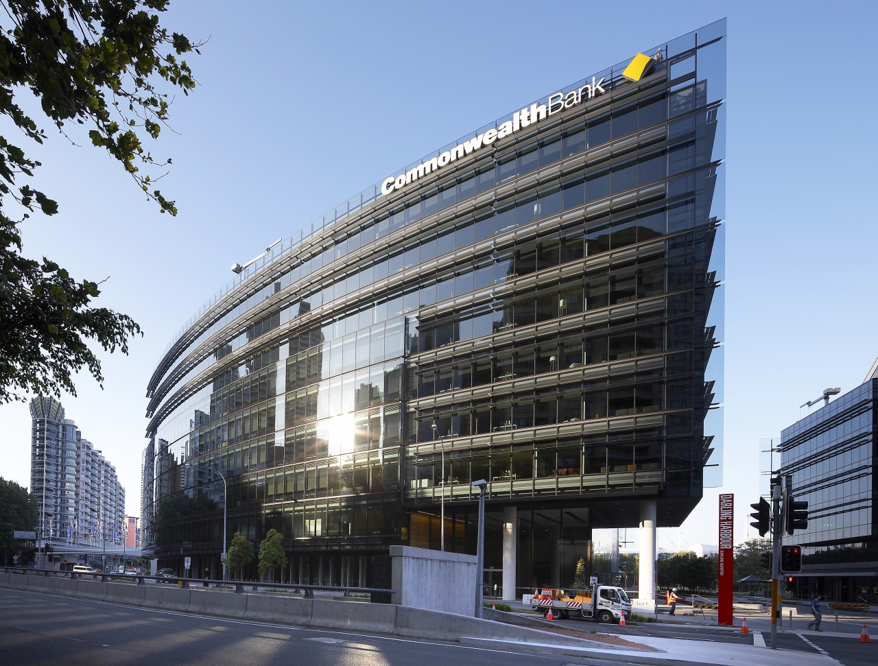 The Darling Quarter in Sydney was developed by architecture, building, city, commercial building, condominium, corporate headquarters, daytime, facade, headquarters, metropolis, metropolitan area, mixed use, plaza, sky, skyscraper, structure, tower block, urban area, black, teal