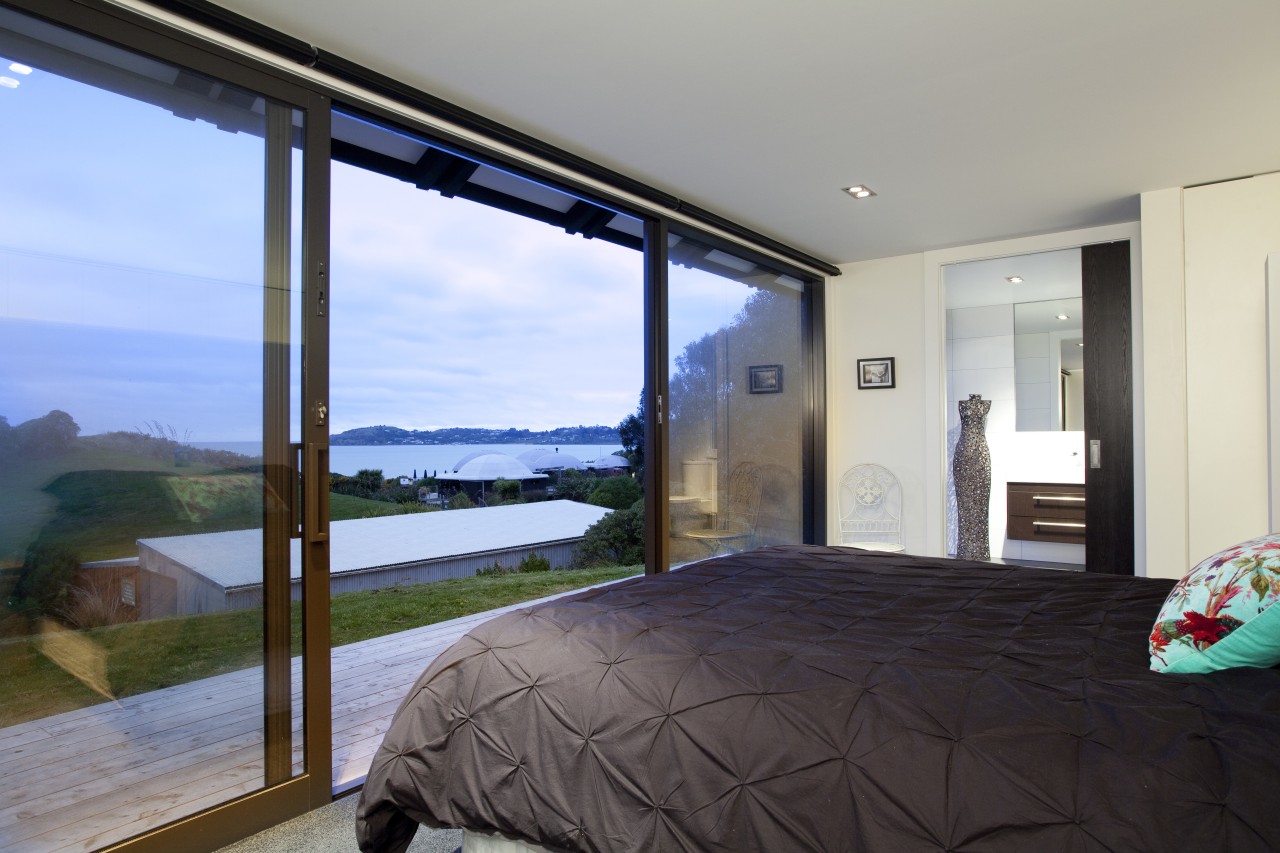 View of bedroom with view out of ranch bedroom, estate, home, house, interior design, property, real estate, room, window, gray, black