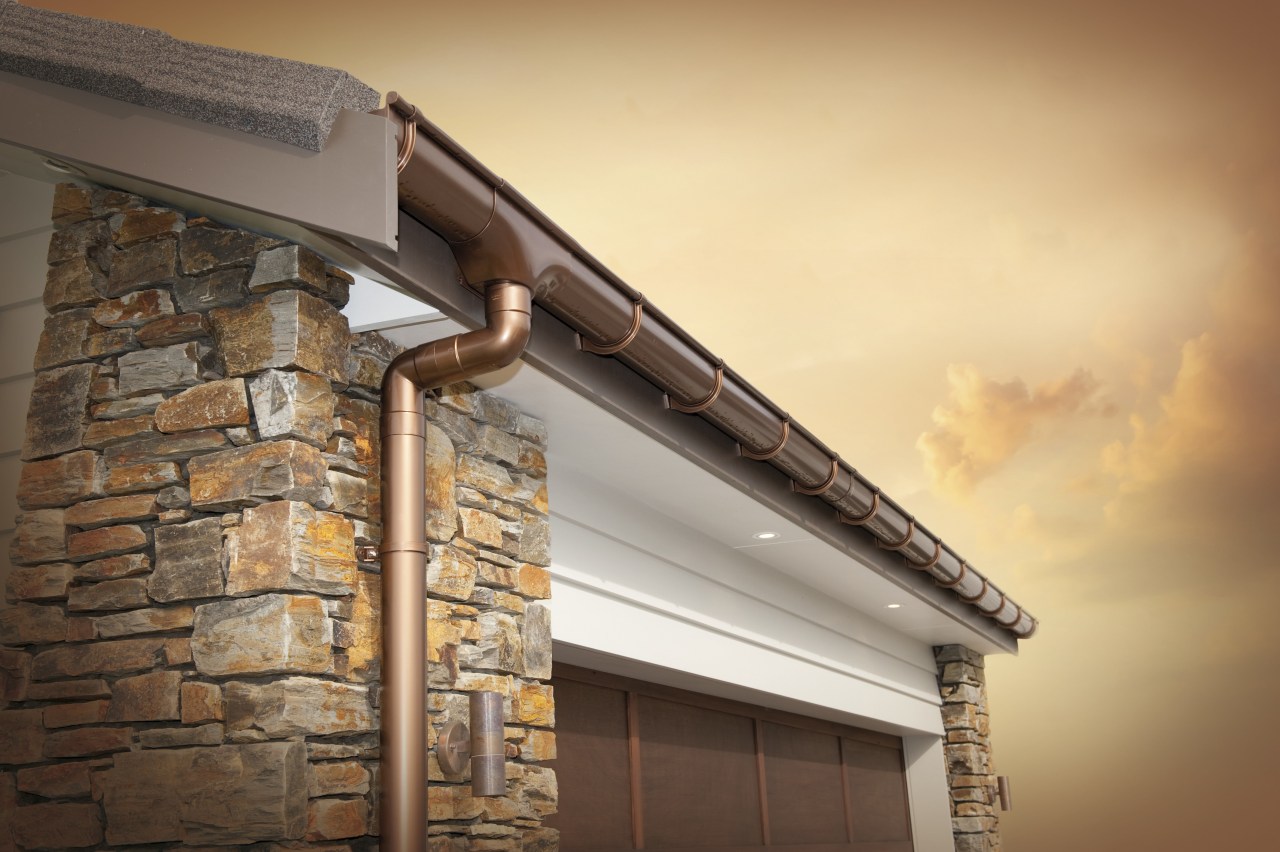 Here is a view of the new spouting beam, roof, wall, wood, orange, brown