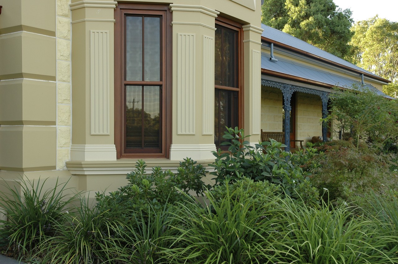 View of exterior and garden cottage, estate, facade, grass, home, house, landscaping, plant, porch, property, real estate, siding, window, yard, brown, green