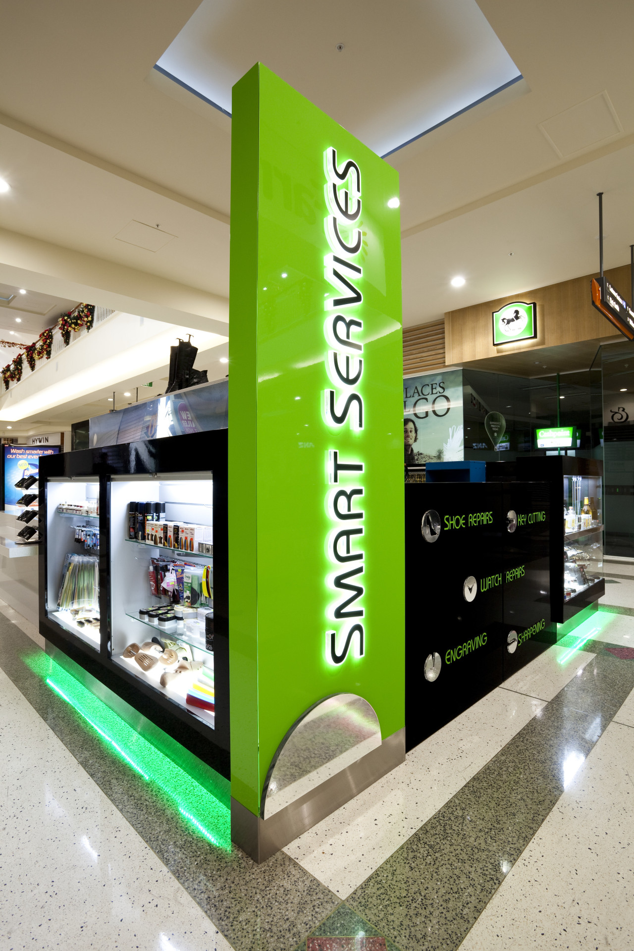 View of Smart Savers retail shop with lime retail, technology