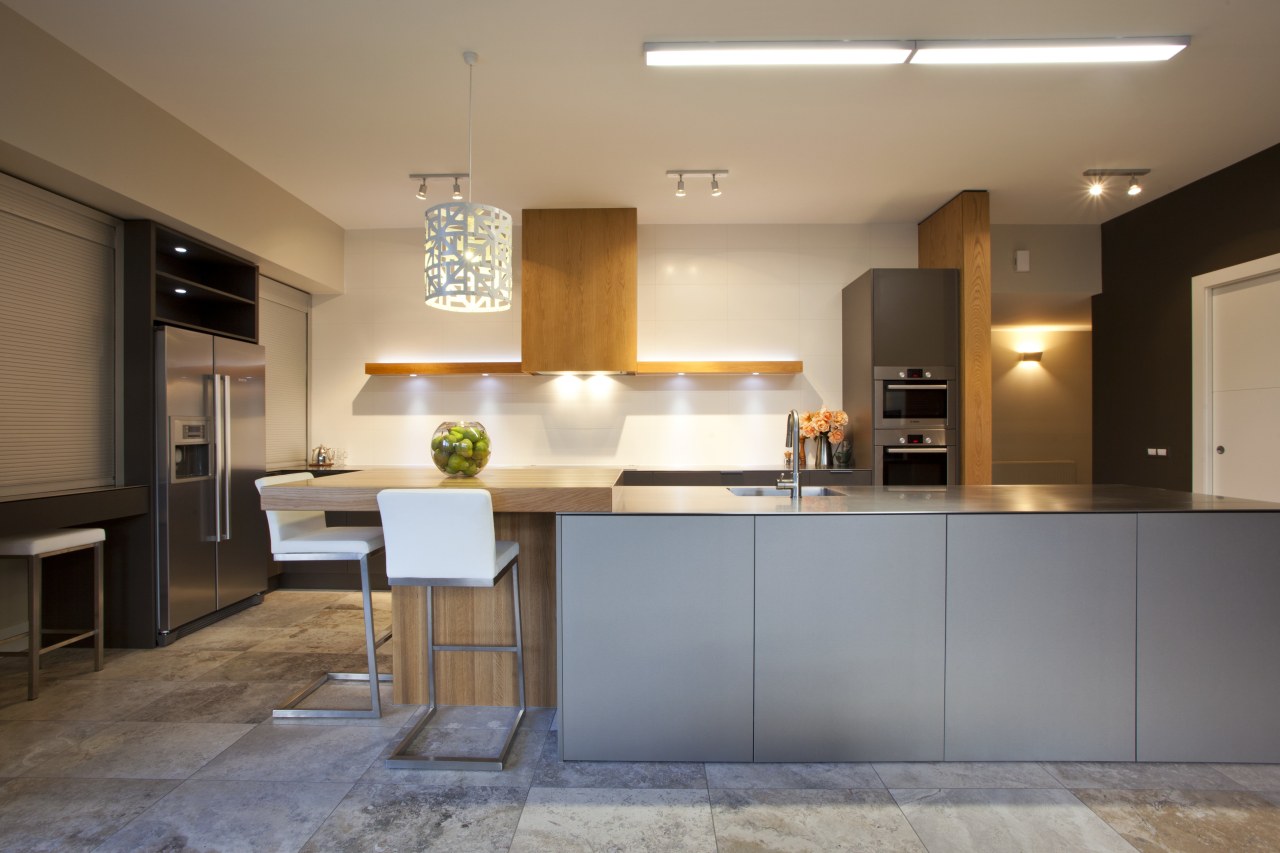 Designed by Sian Gillanders, this kitchen is finished cabinetry, countertop, cuisine classique, interior design, kitchen, room, gray, brown