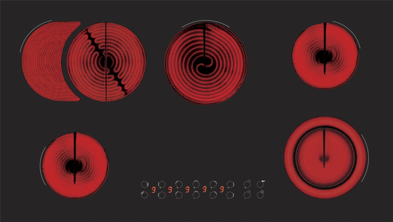 Elements on cooktop. circle, computer wallpaper, font, graphic design, graphics, product design, red, black, red