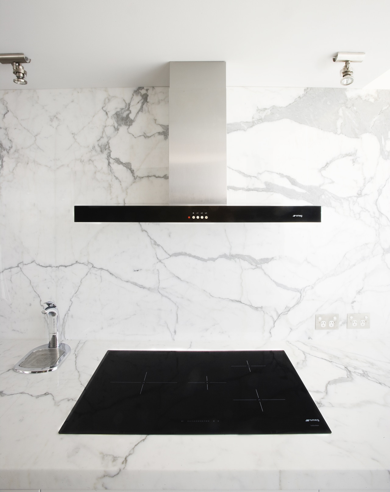 Linea range products from Smeg, distributed by Applico; black and white, floor, furniture, product design, table, wall, white