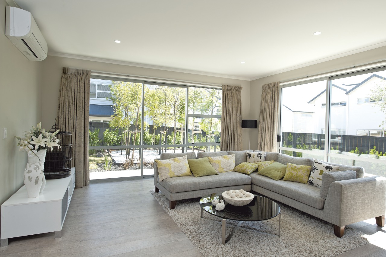 tea walls grey furniture, lounge with doors leading estate, floor, home, house, interior design, living room, property, real estate, room, window, white, gray