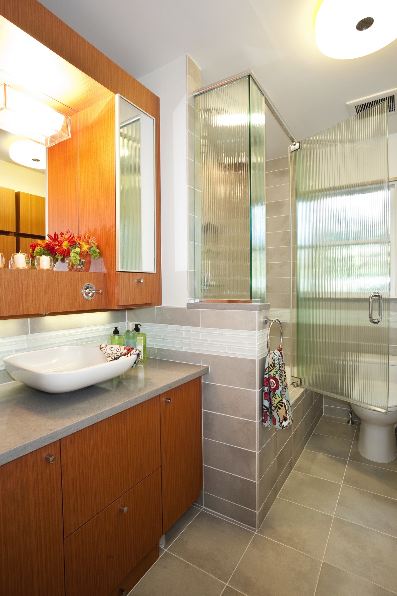 Facing page: This teenagers bathroom, by Roberta Kravette, bathroom, cabinetry, countertop, home, interior design, kitchen, room, sink, white, brown