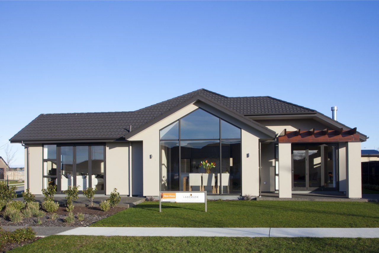 Front view of house elevation, estate, facade, home, house, property, real estate, roof, teal