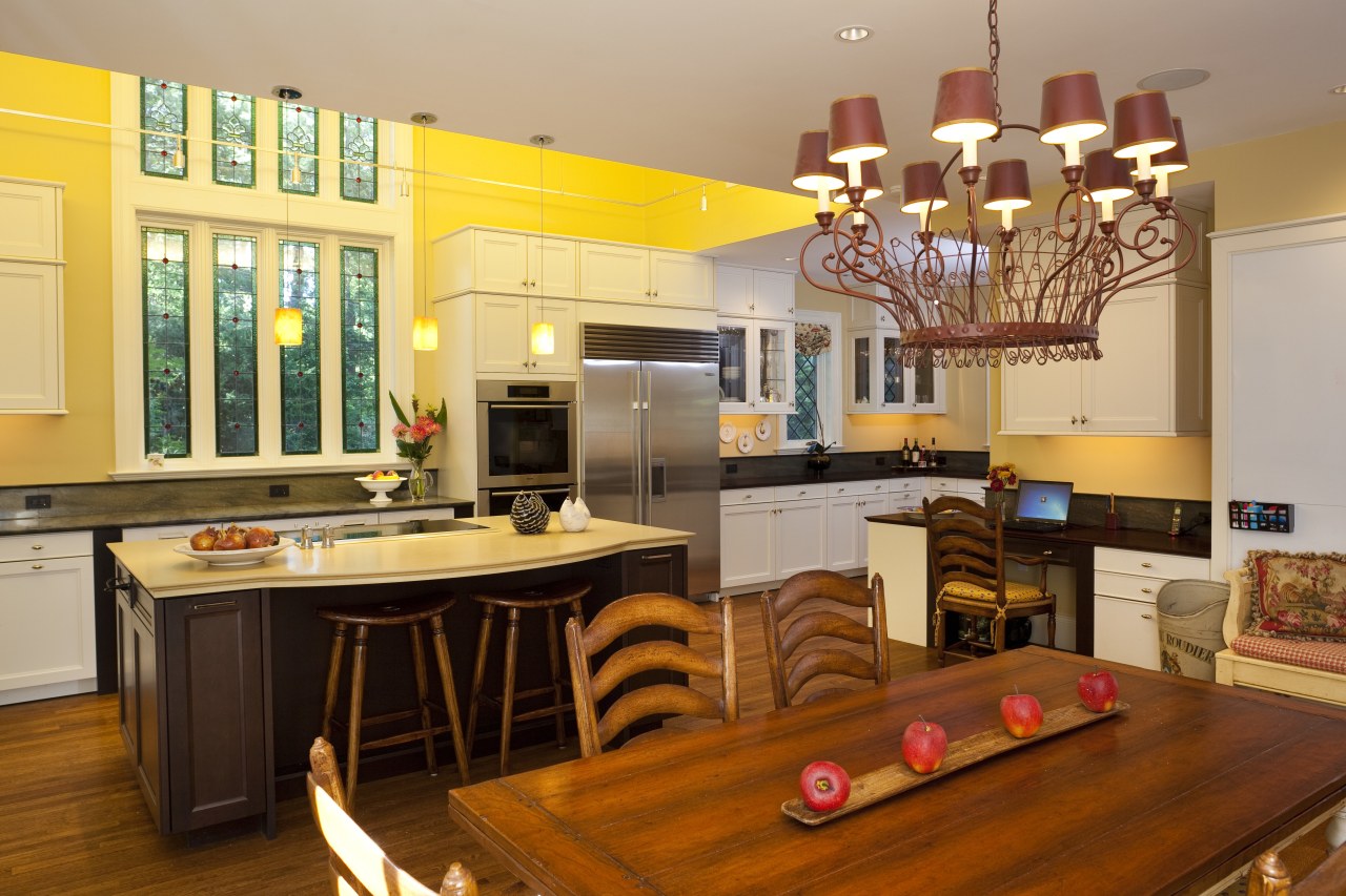 In character  kitchen by Laura Brooks Meyer countertop, dining room, interior design, kitchen, real estate, room, table, brown, orange
