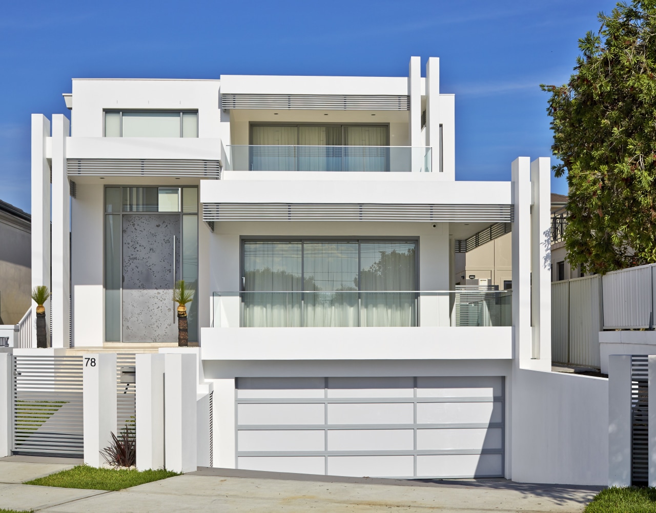 This home was designed and built by Starr architecture, building, door, elevation, facade, home, house, official residence, property, real estate, residential area, window, white, gray