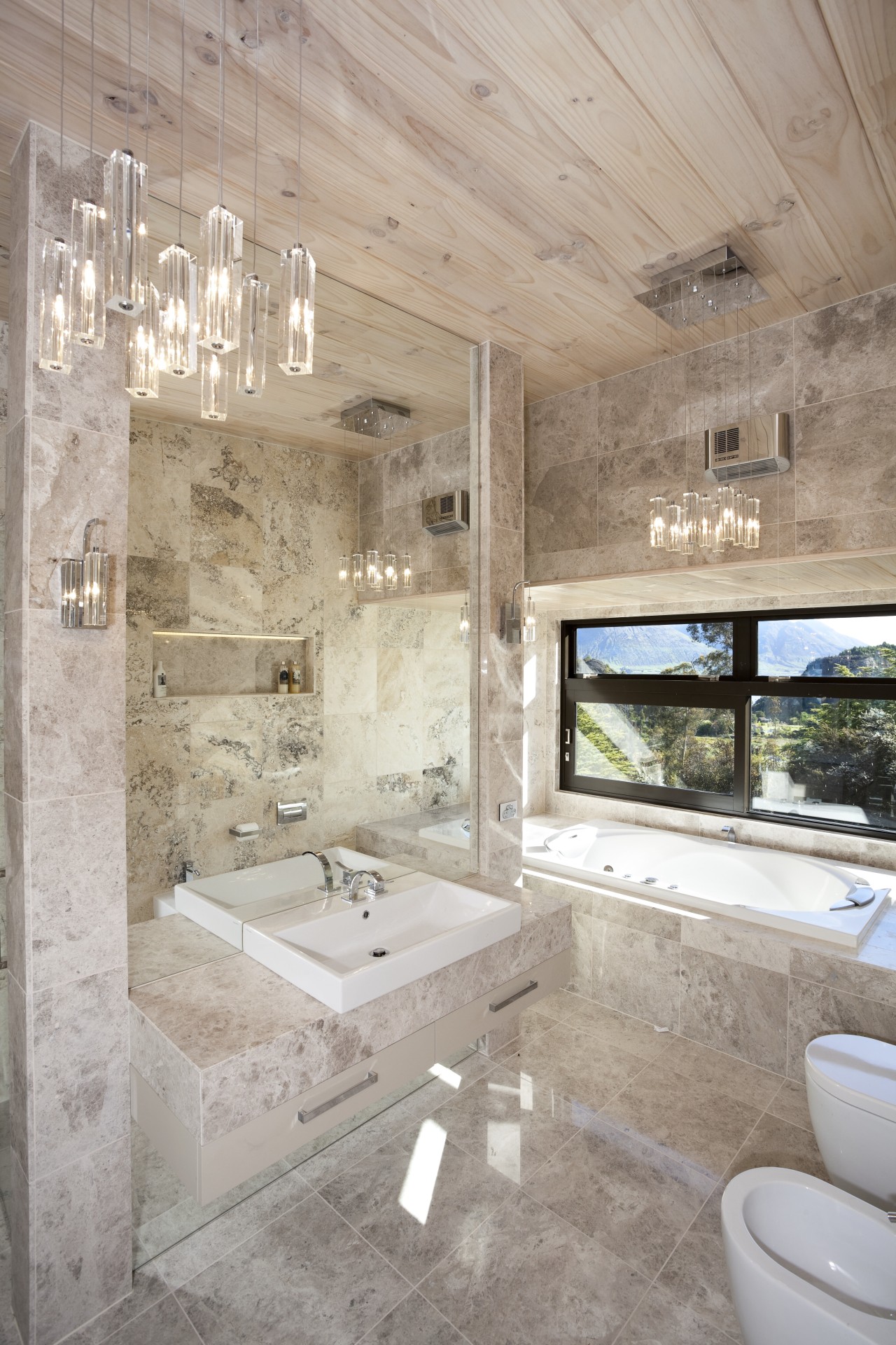 This bathroom was designed by Jalna Eve Design architecture, bathroom, estate, floor, home, interior design, room, tile, gray