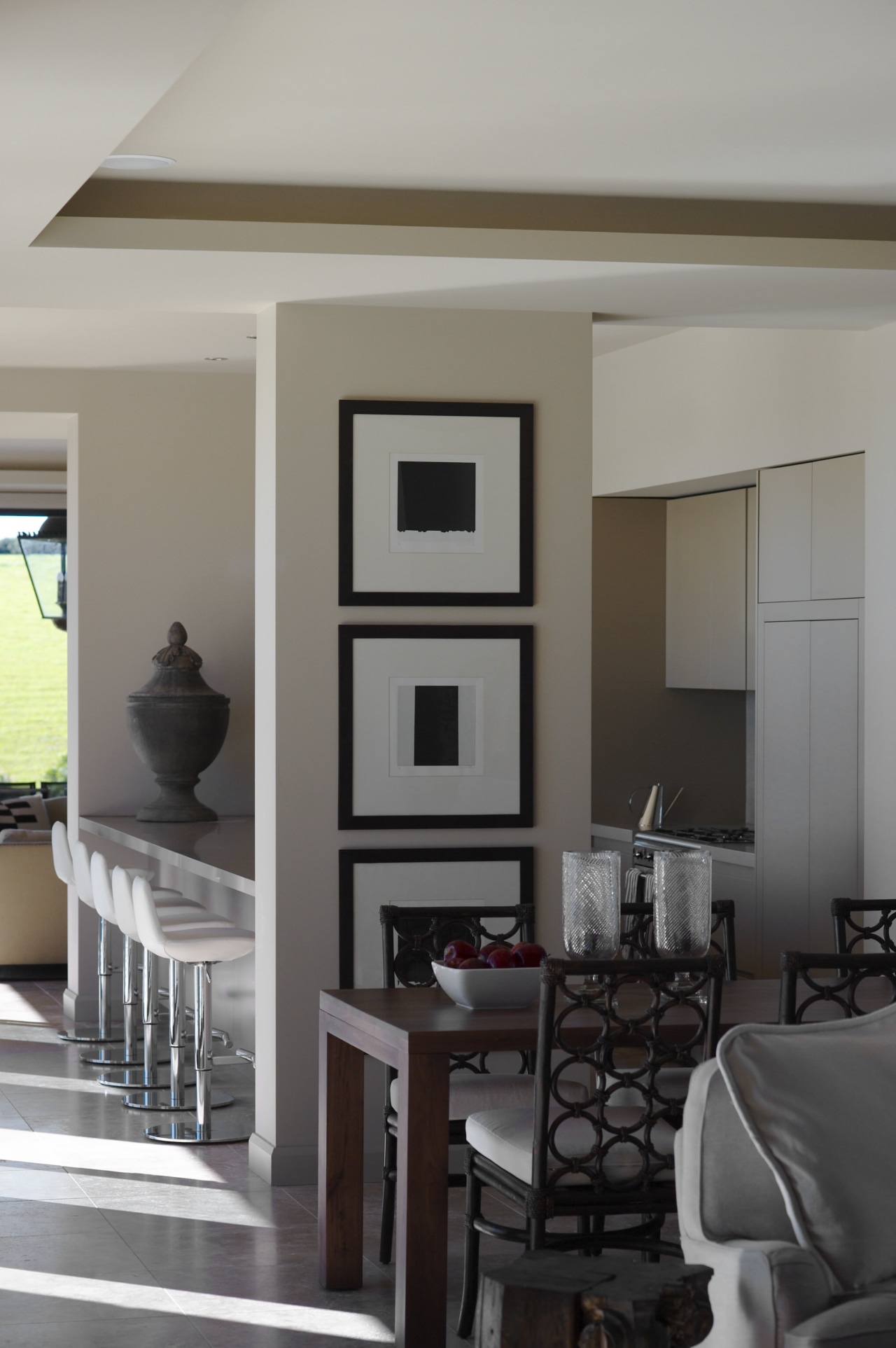 Interior by designer Garth Barnett dining room, furniture, home, interior design, living room, room, table, gray, black