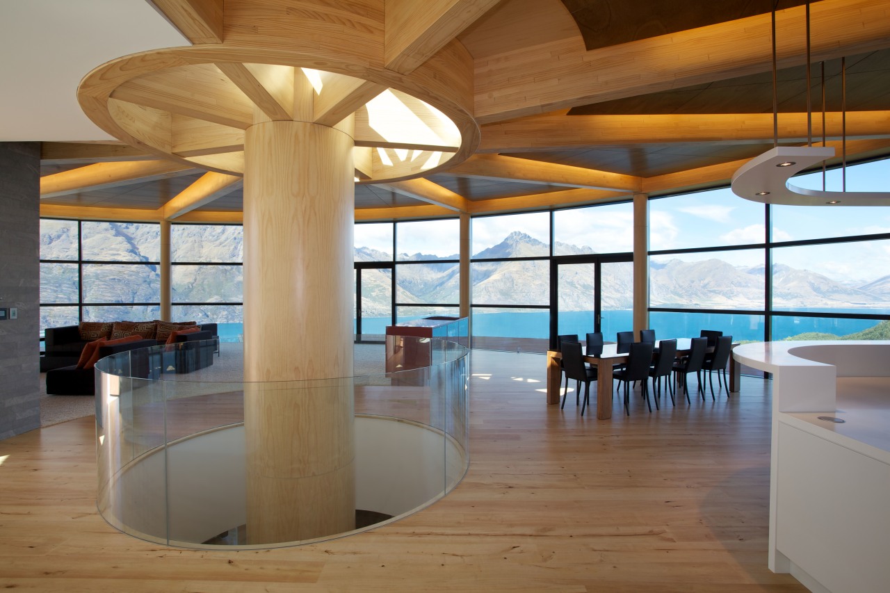 to maximise light and views,this home features a architecture, ceiling, daylighting, estate, floor, flooring, interior design, lobby, property, real estate, wood, brown