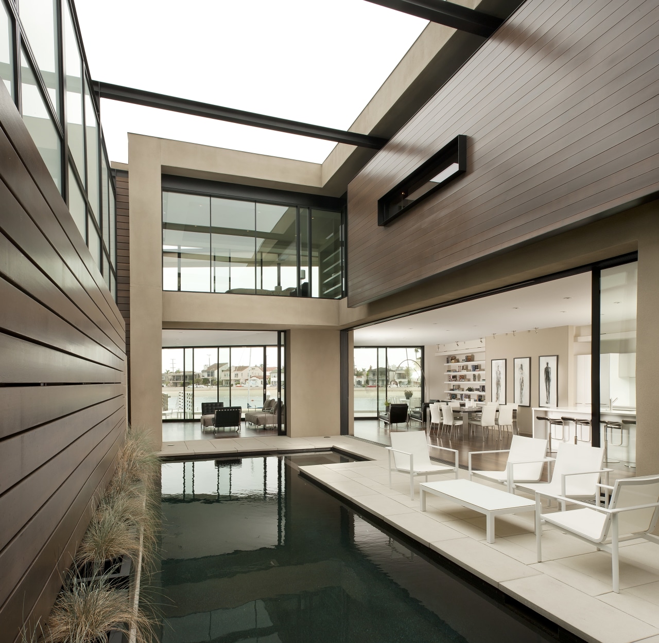 Red cedar and stucco cladding on the open-air architecture, daylighting, house, interior design, window, white