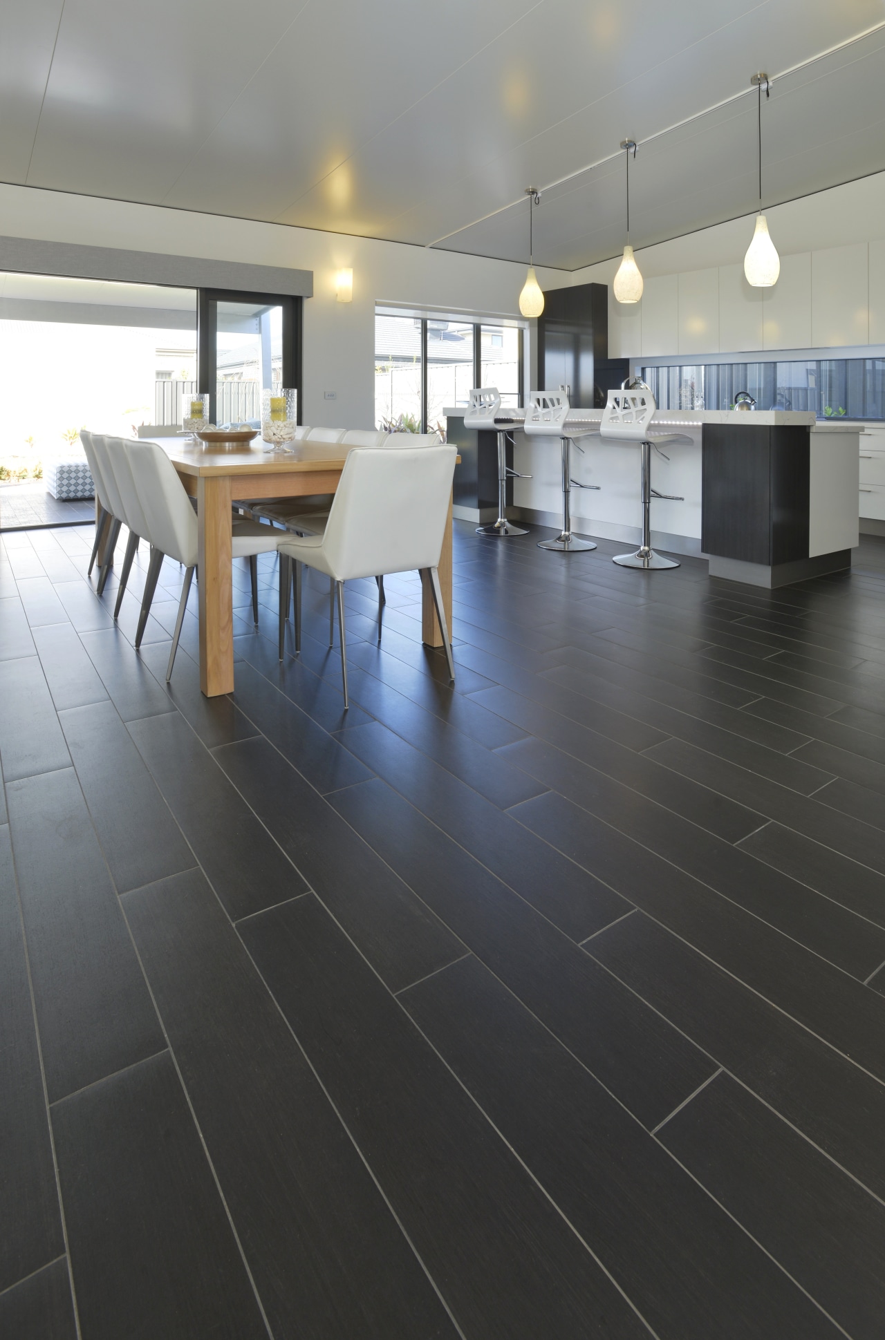 Walk this way  new porcelain tiles from daylighting, floor, flooring, hardwood, interior design, laminate flooring, property, tile, wood, wood flooring, black, gray