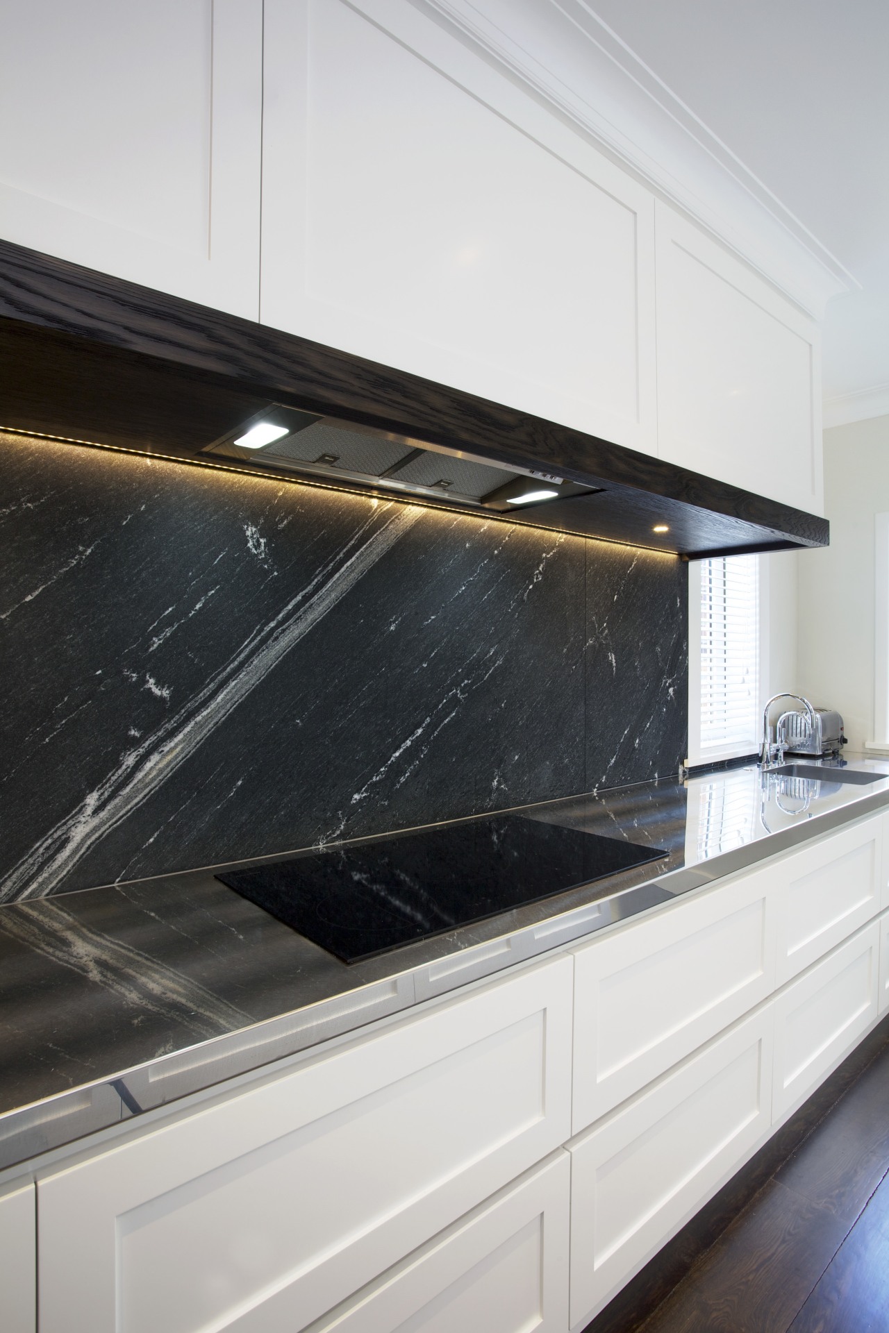Glamorous granite supplied and crafted by Absola Stone cabinetry, countertop, glass, home appliance, interior design, kitchen, kitchen stove, room, under cabinet lighting, white, black