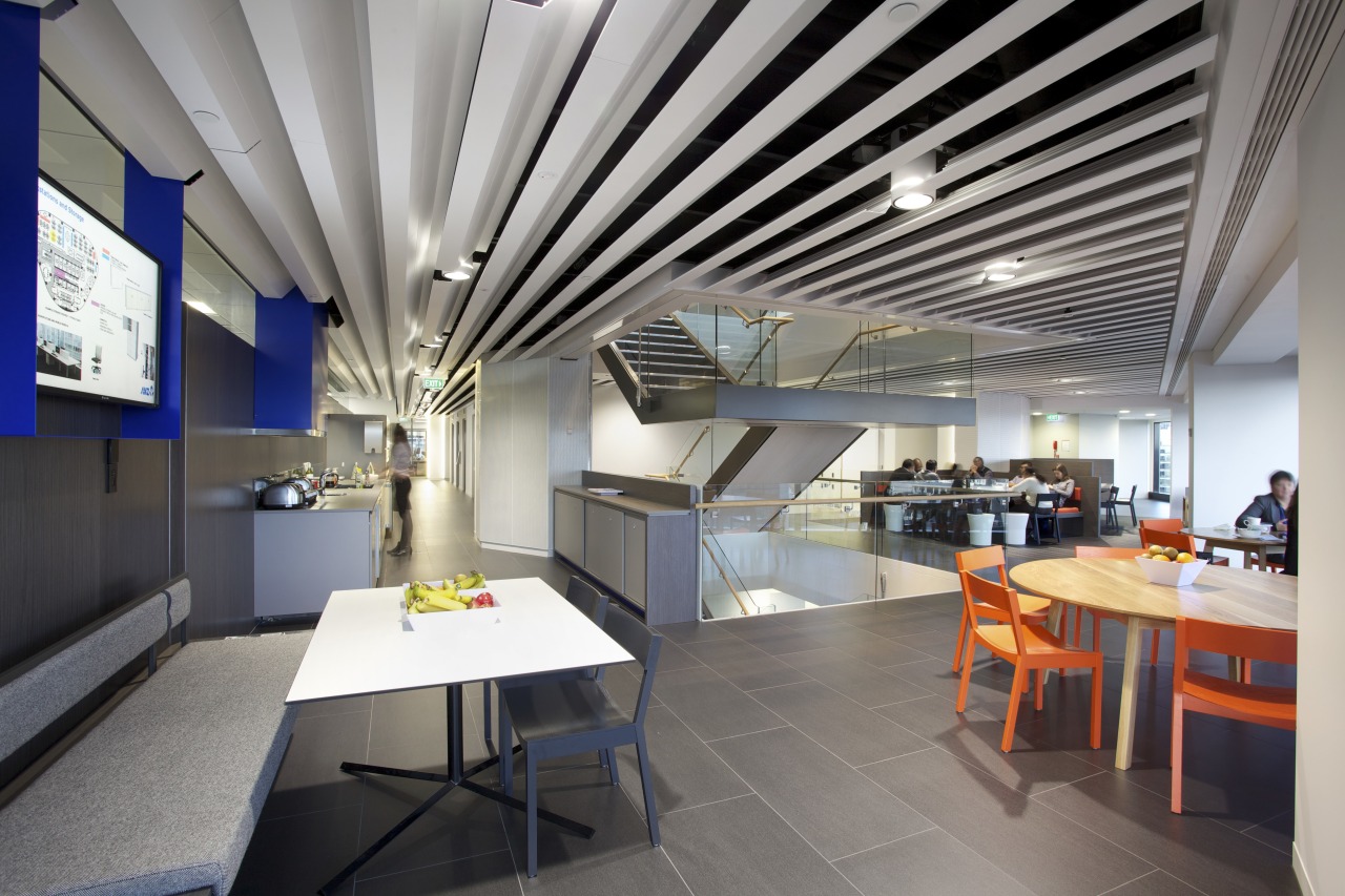 The ANZ Centre refurbishment was undertaken by Warren ceiling, interior design, gray