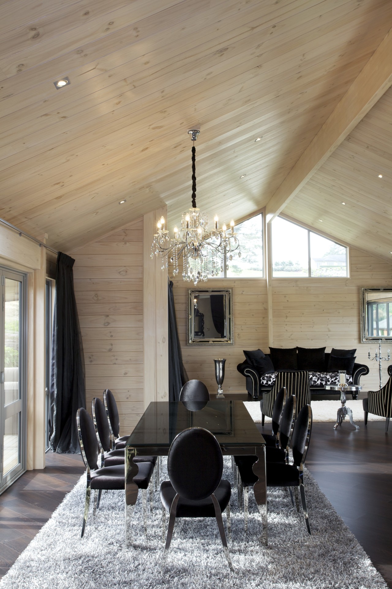 Contemporary Lockwood home in the country architecture, ceiling, dining room, house, interior design, living room, table, gray, brown