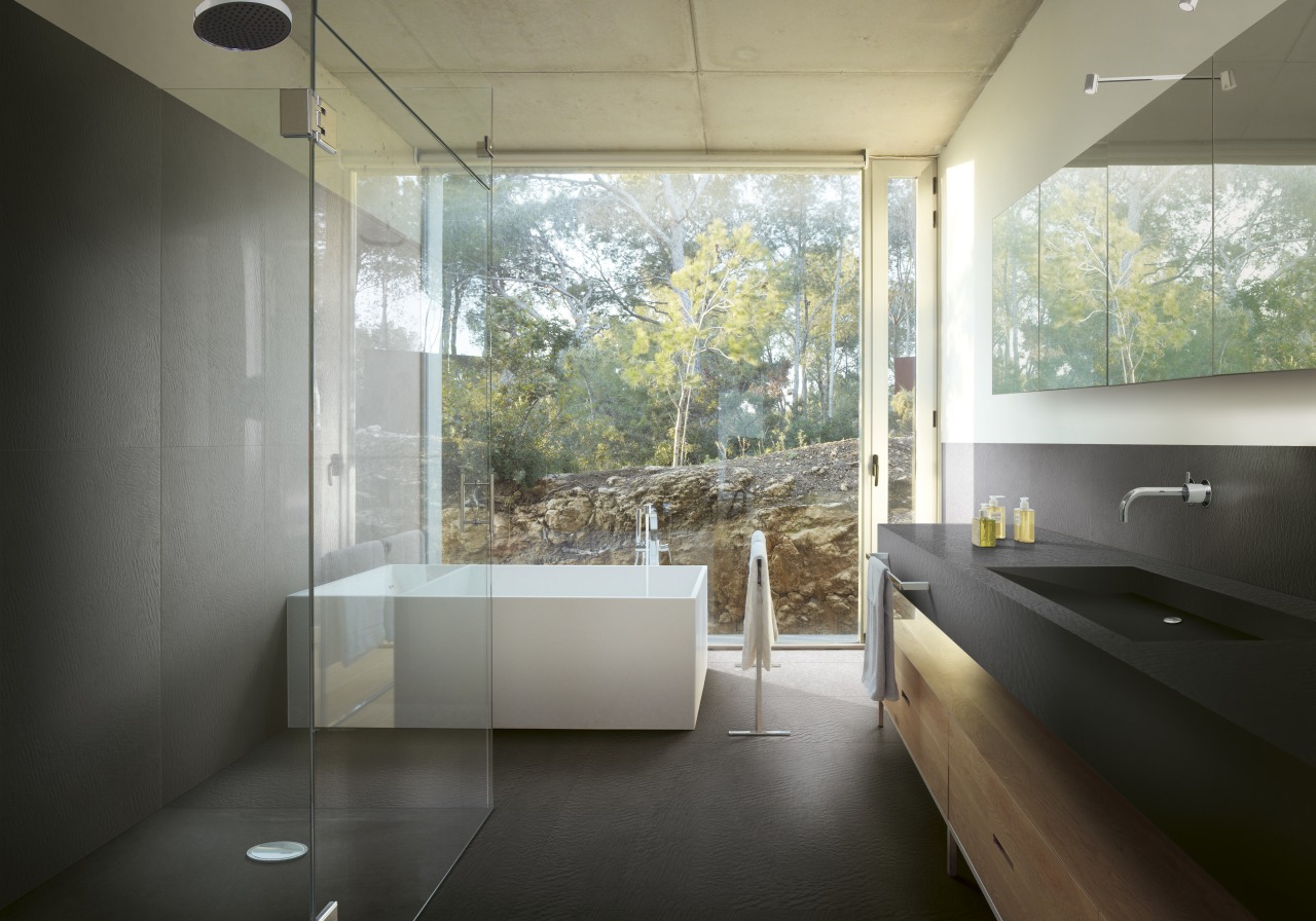 U Design sink units by Stone Italiana provide architecture, bathroom, daylighting, house, interior design, property, real estate, room, window, gray, black