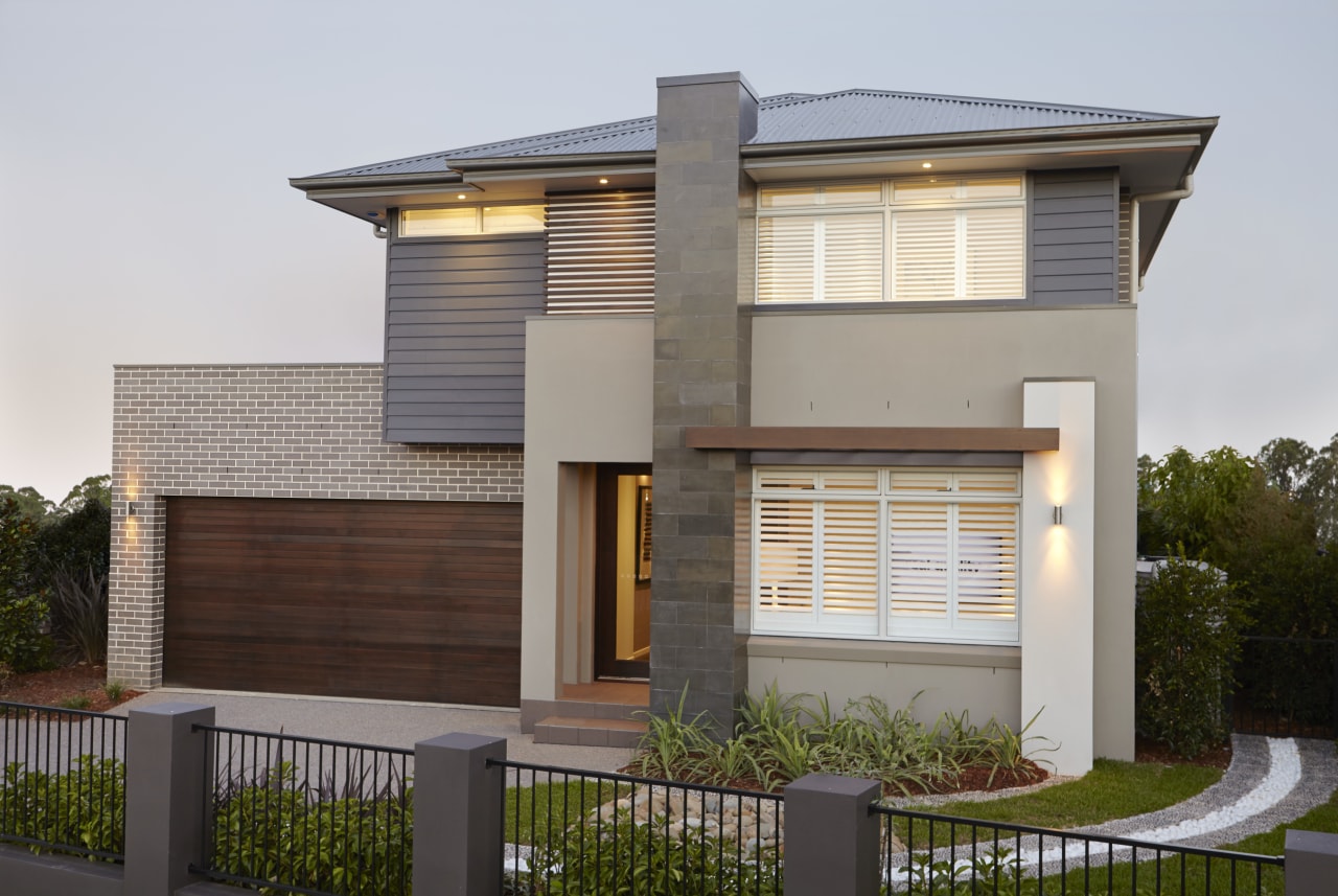 Refined street appeal  the Kempsey design from architecture, building, elevation, facade, home, house, official residence, property, real estate, residential area, roof, siding, gray