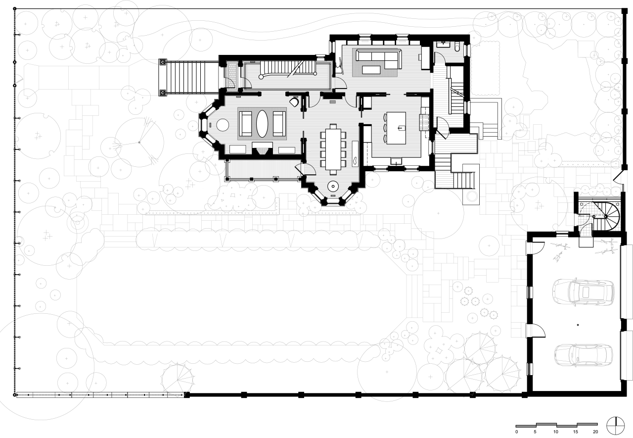 Crisp simplicity defines this contemporary kitchen in an area, black and white, design, diagram, drawing, floor plan, font, line, line art, plan, product design, square, text, white