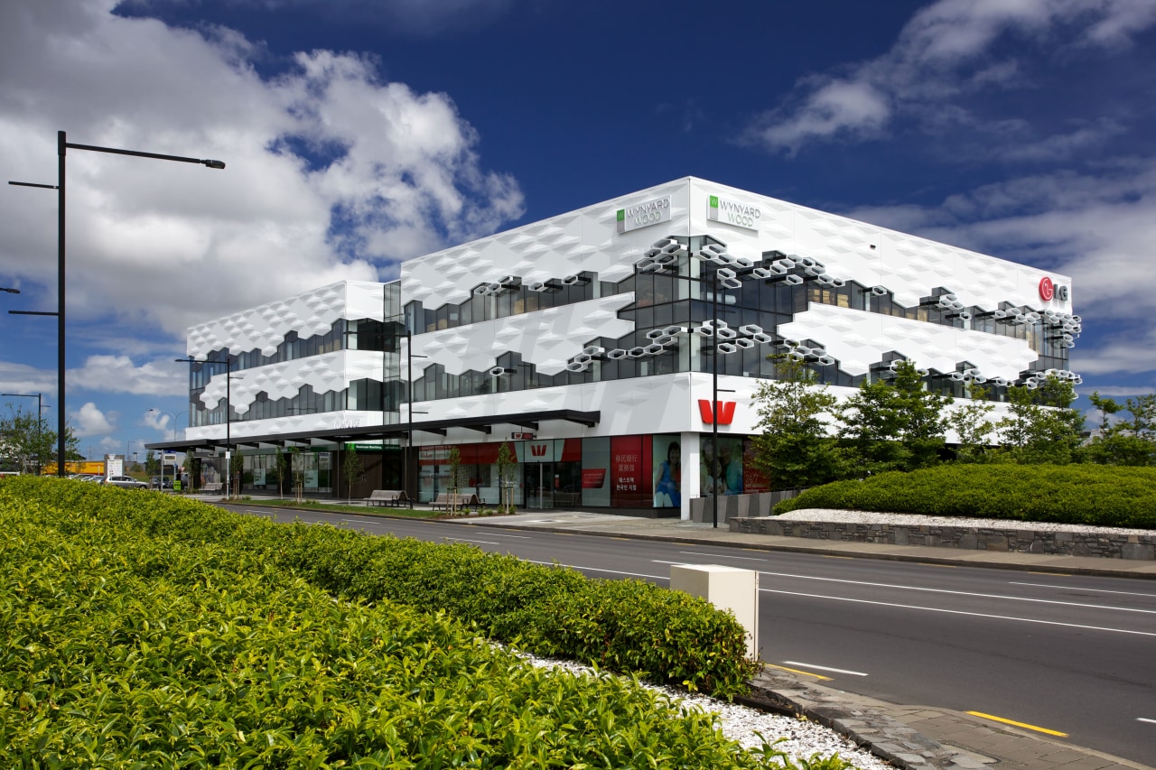 The Crossing at Highbrook Business Park was constructed architecture, building, condominium, corporate headquarters, metropolitan area, mixed use, real estate, sky, gray