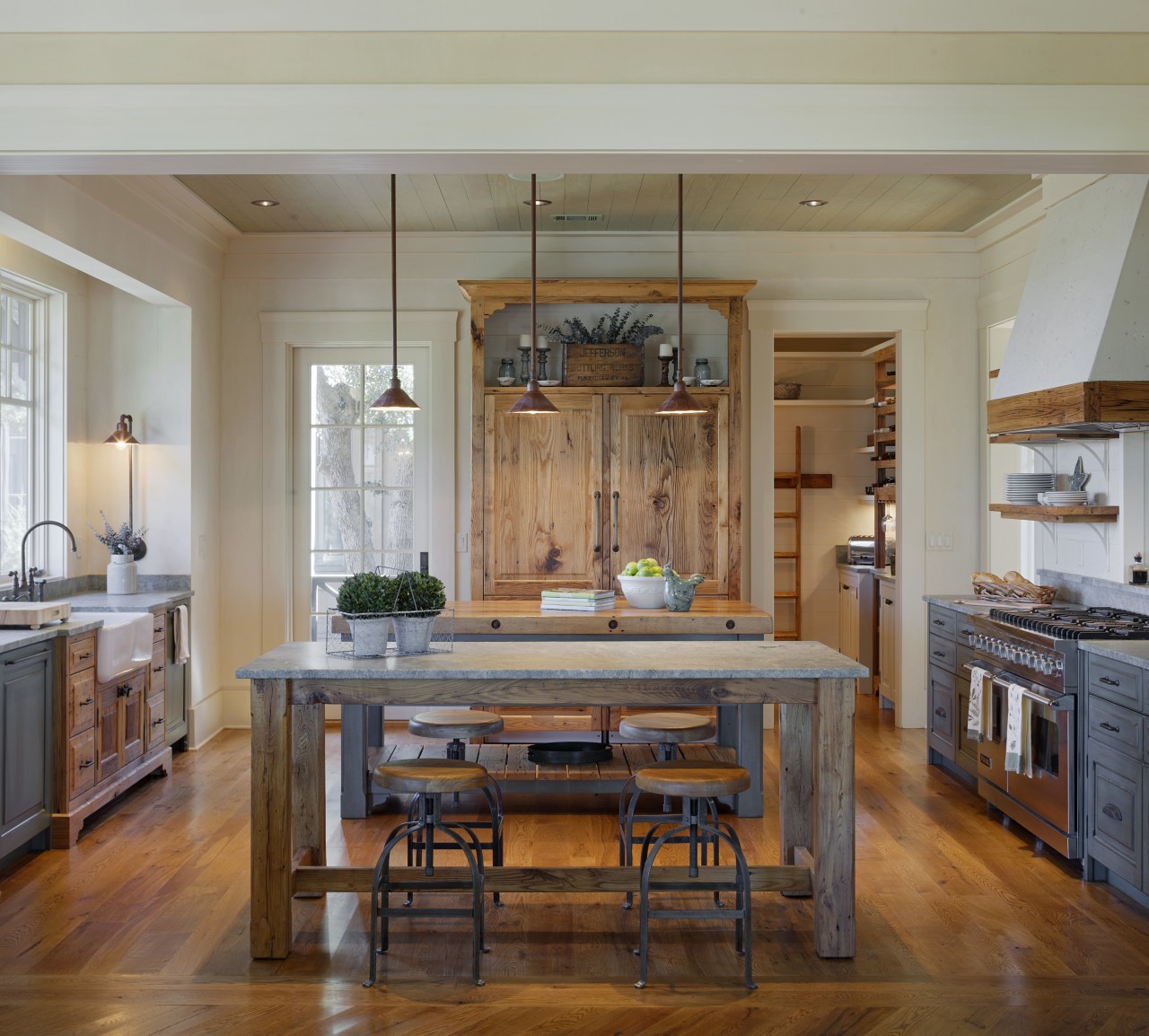 Traditional character defines this kitchen in a new cabinetry, ceiling, countertop, cuisine classique, dining room, floor, flooring, hardwood, home, interior design, kitchen, laminate flooring, living room, real estate, room, table, wood, wood flooring, wood stain, gray, brown