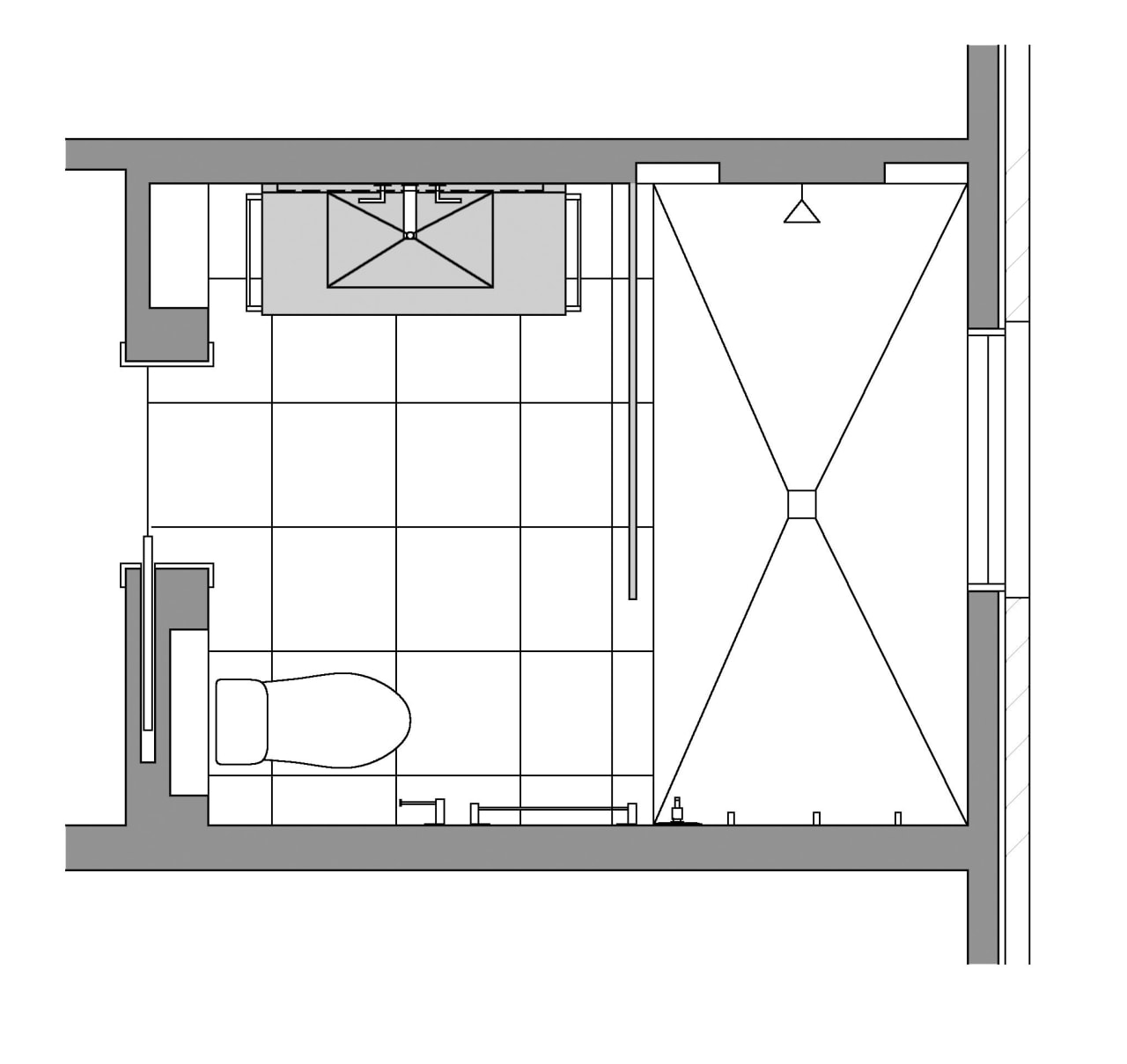 Small bathroom renovation angle, architecture, area, black and white, design, diagram, drawing, elevation, facade, floor plan, furniture, home, line, line art, plan, product, product design, rectangle, shed, square, structure, white