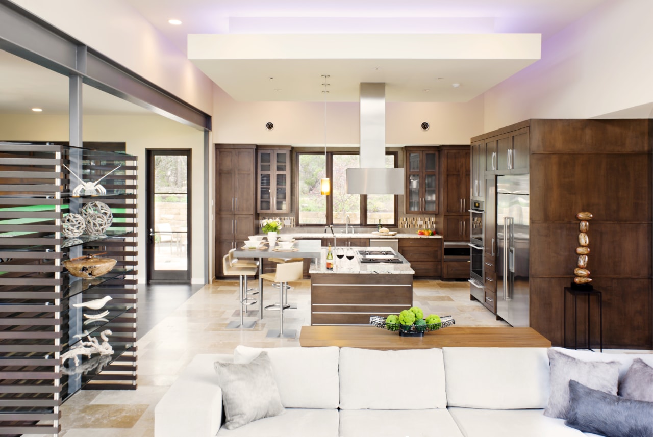 Contemporary café style wood kitchen - Contemporary café interior design, living room, lobby, white